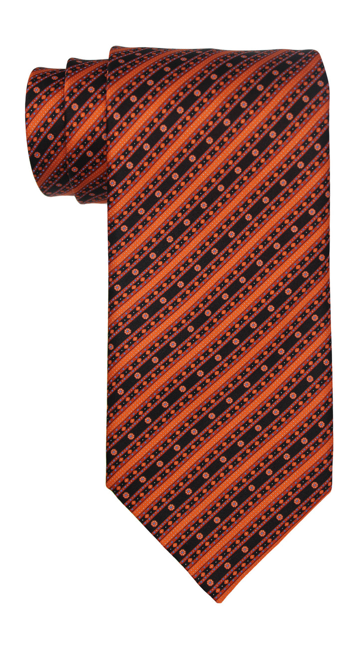 Stefano Ricci Satin Orange Black Striped Geometric Tie