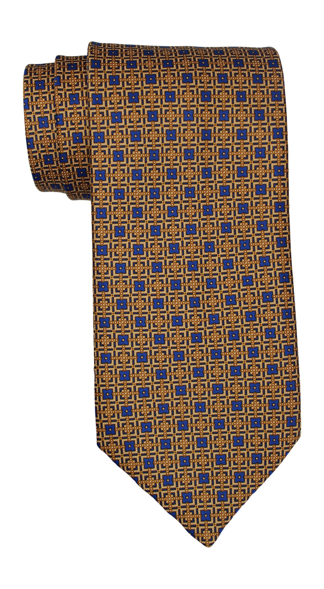 Stefano Ricci Luxury collection Satin Gold Blue Geometric Tie