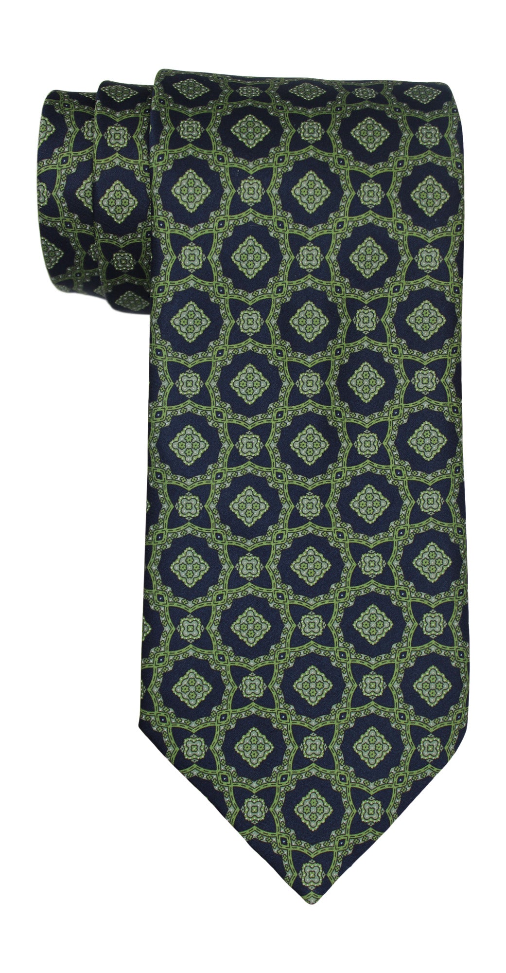Stefano Ricci Luxury Collection Satin Navy Green Geometric Tie