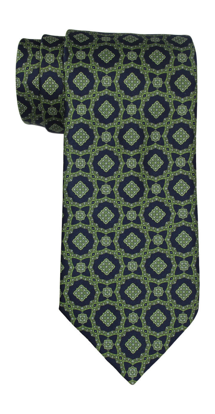 Stefano Ricci Luxury Collection Satin Navy Green Geometric Tie