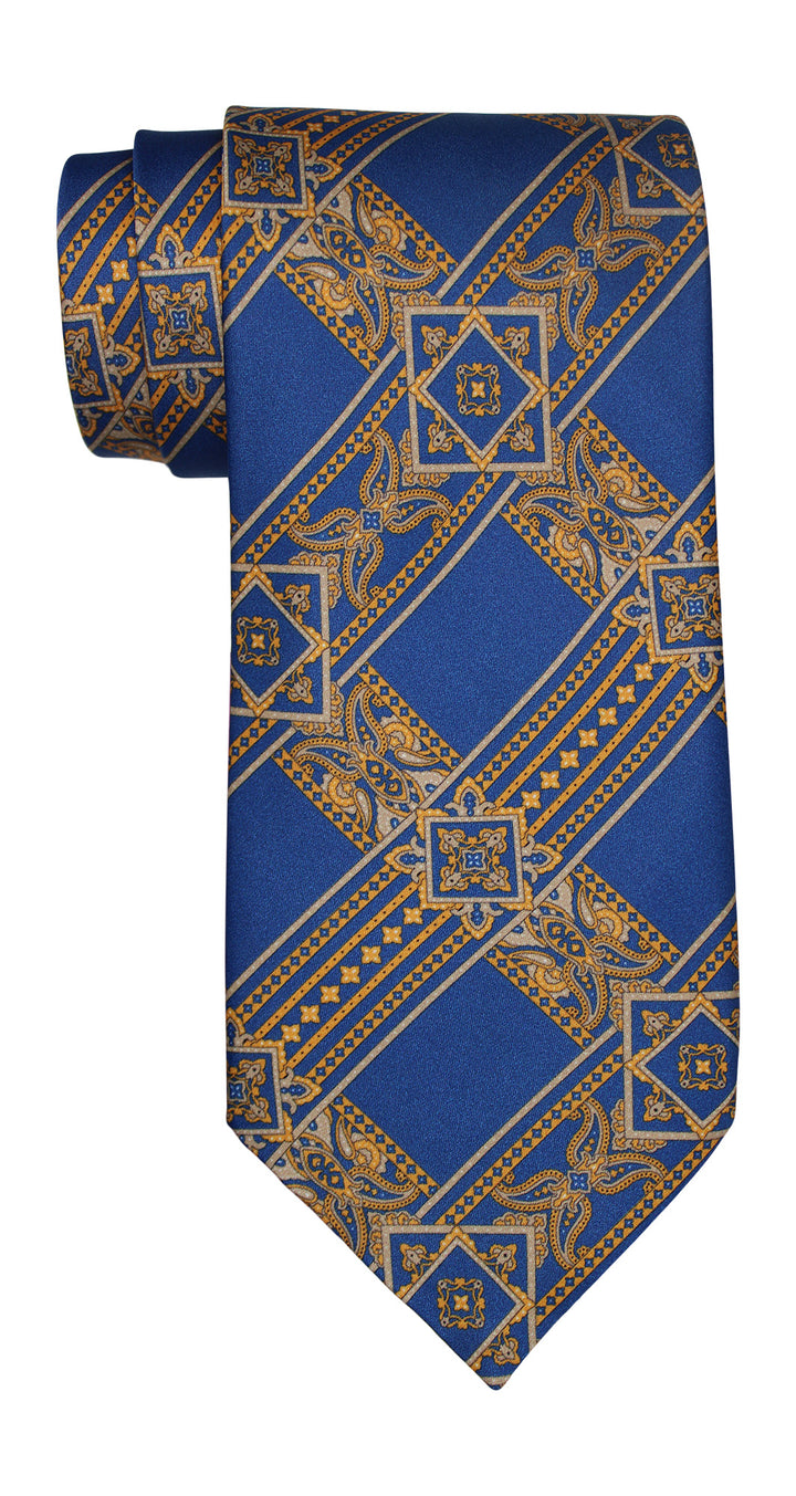 Stefano Ricci Luxury Collection Satin Blue Gold Tapestry Tie
