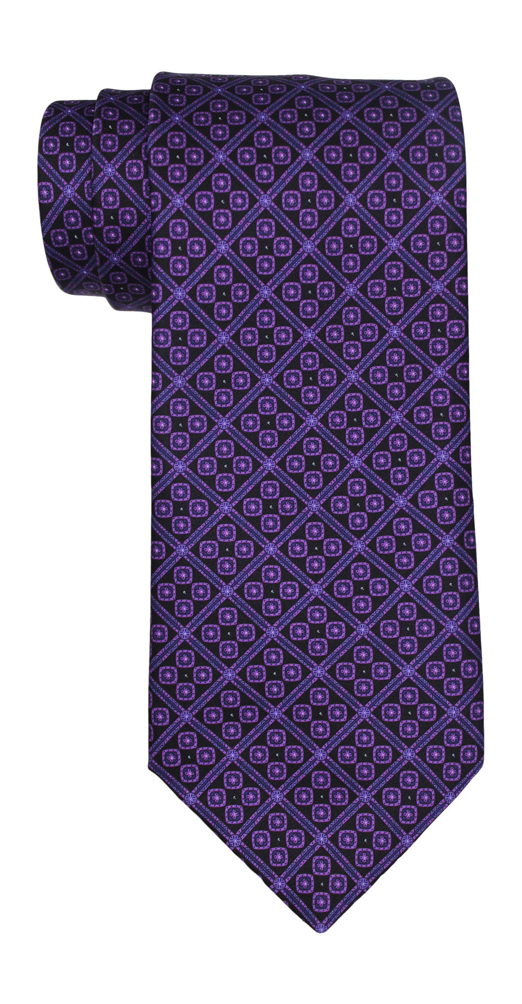 Stefano Ricci Luxury Collection Satin Purple Black Geometric Tie
