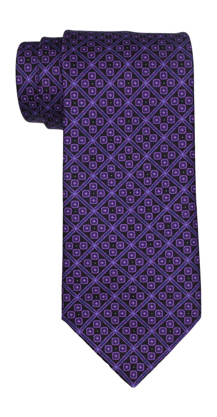 Stefano Ricci Luxury Collection Satin Purple Black Geometric Tie