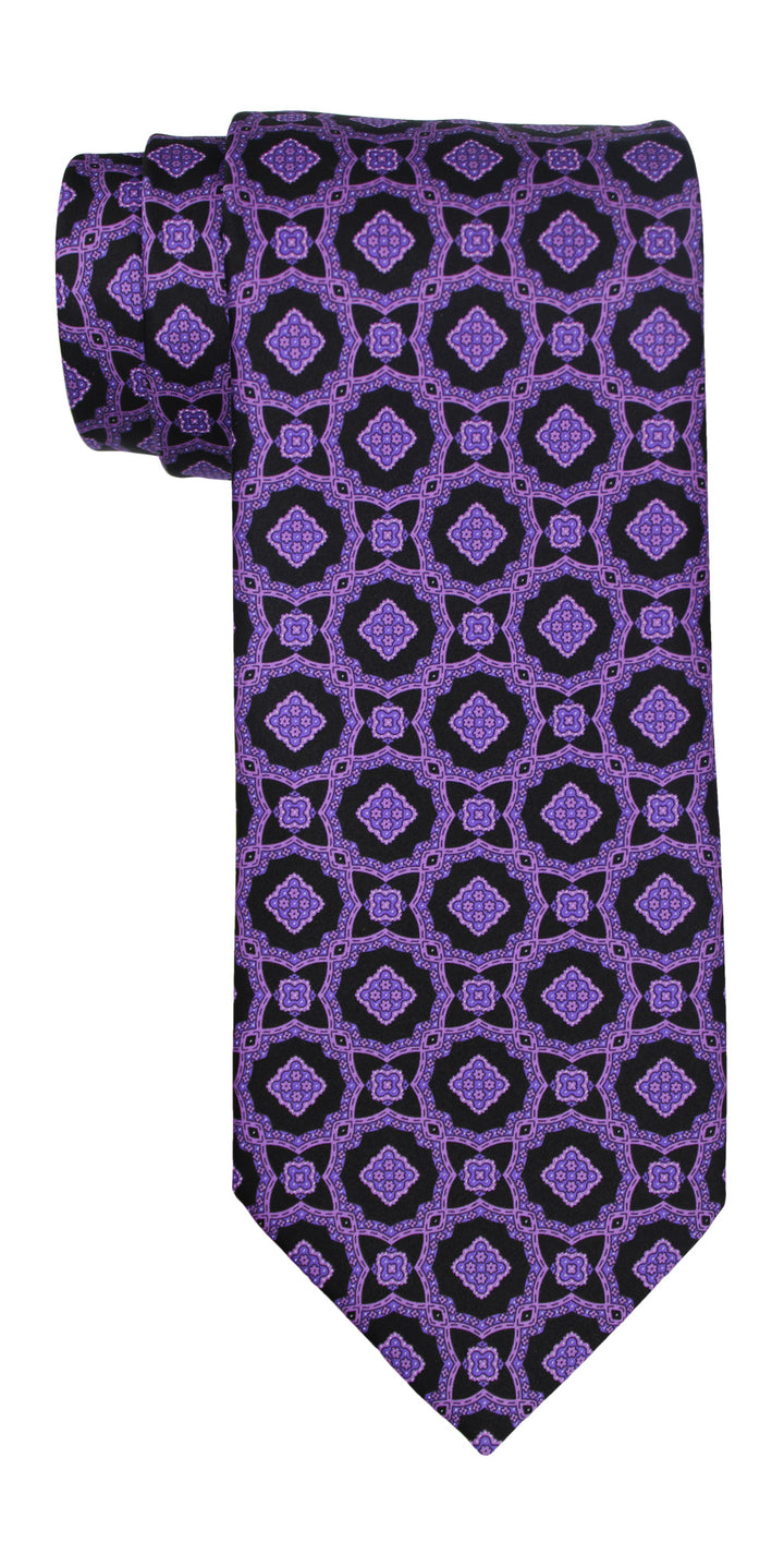 Stefano Ricci Luxury Collection Satin Purple Black Geometric Tie