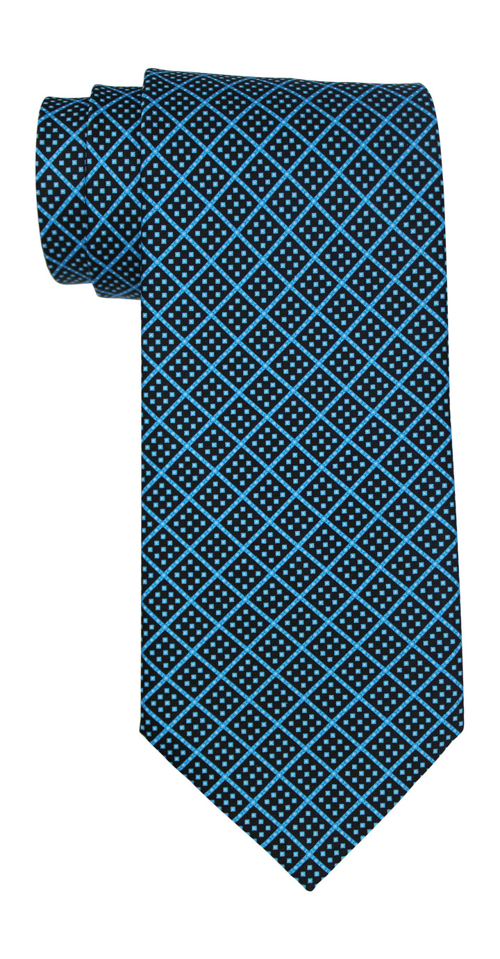 Stefano Ricci Satin Blue on Black Geometric Tie