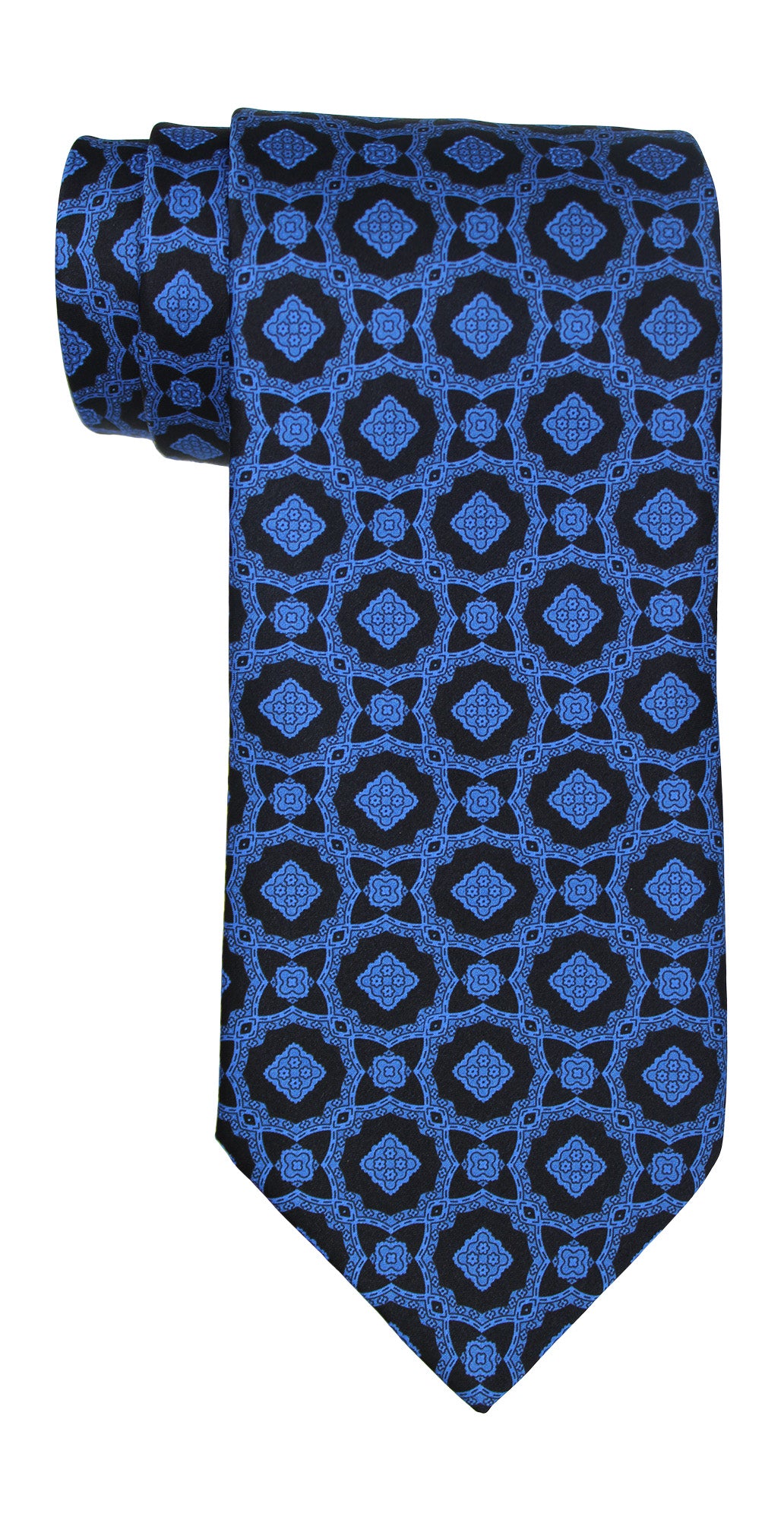 Stefano Ricci Luxury Collection Satin Blue Black Geometric Tie