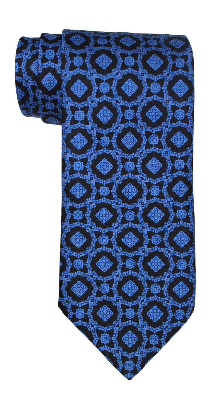 Stefano Ricci Luxury Collection Satin Blue Black Geometric Tie