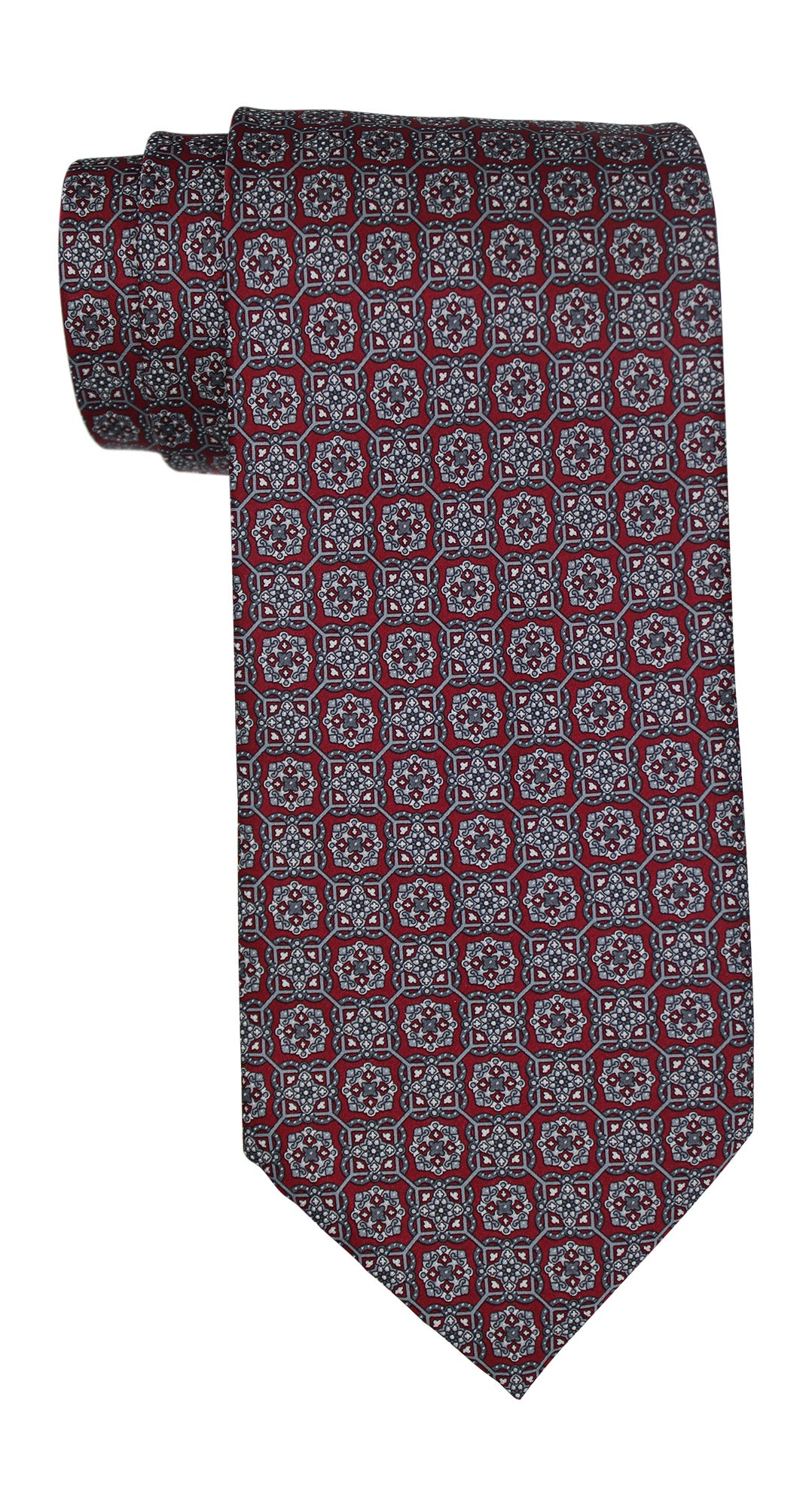 Stefano Ricci Satin Burgundy Geometric Tie