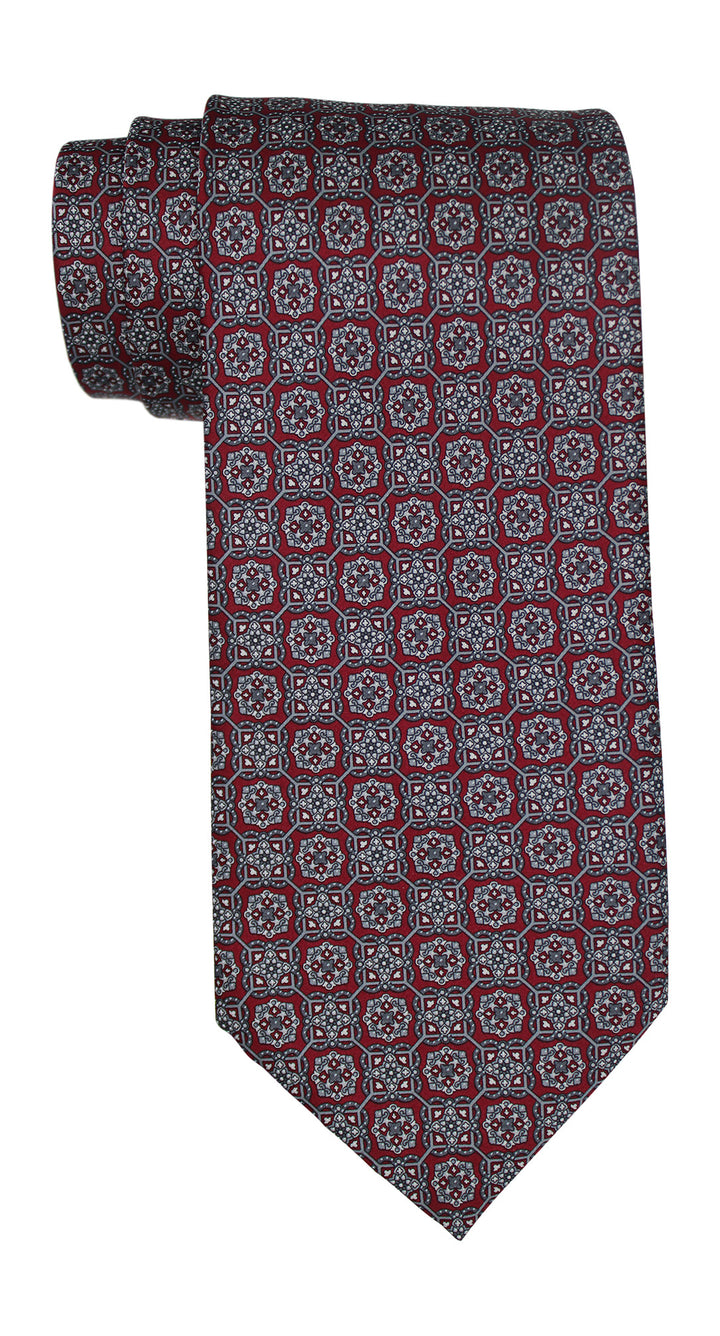 Stefano Ricci Satin Burgundy Geometric Tie