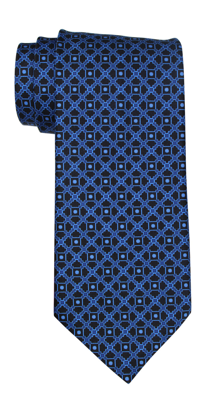 Stefano Ricci Satin Blue on Black Geometric Tie