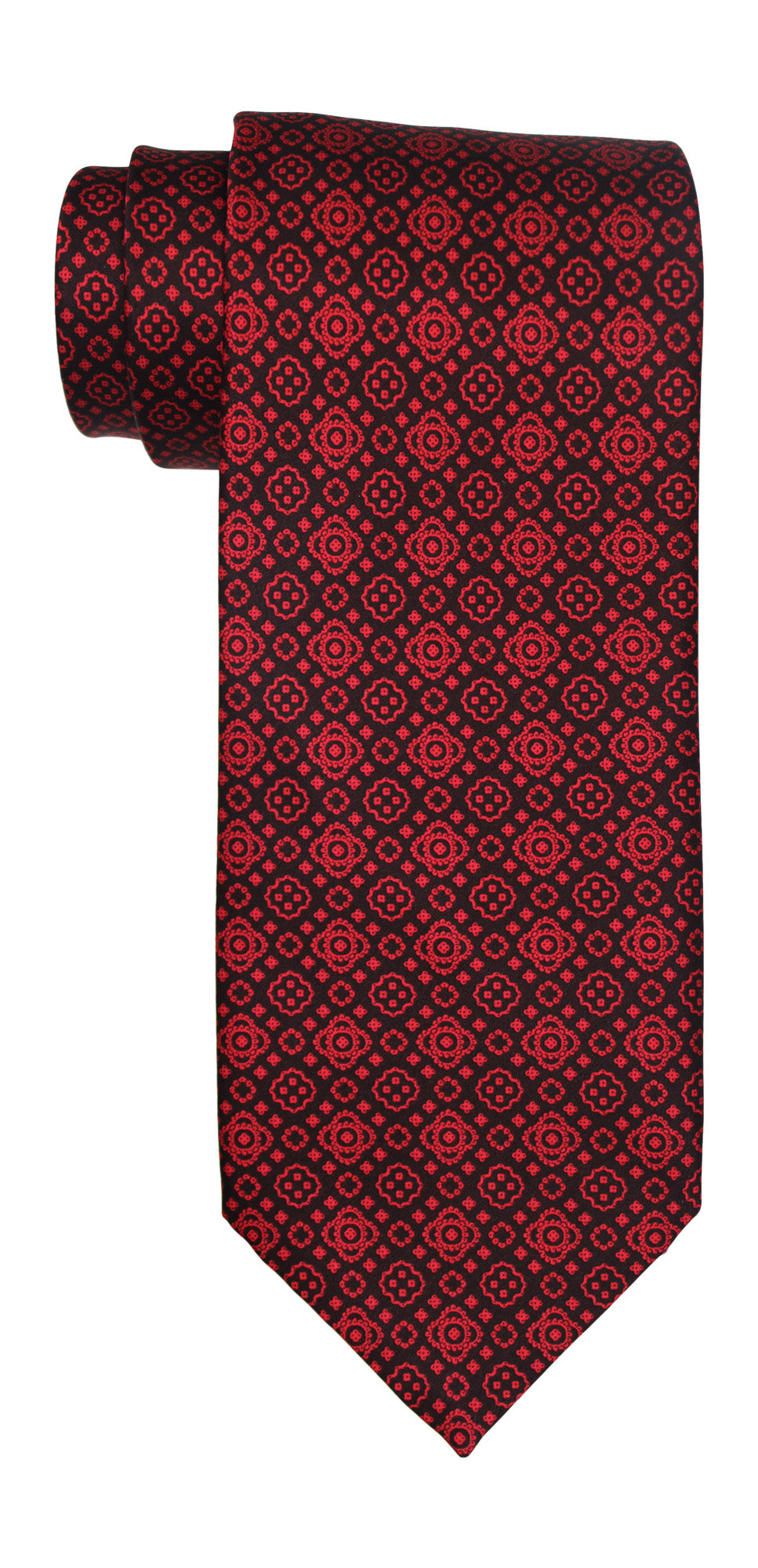 Stefano Ricci Luxury Collectino Satin Red on Black Evolving Medallion Tie