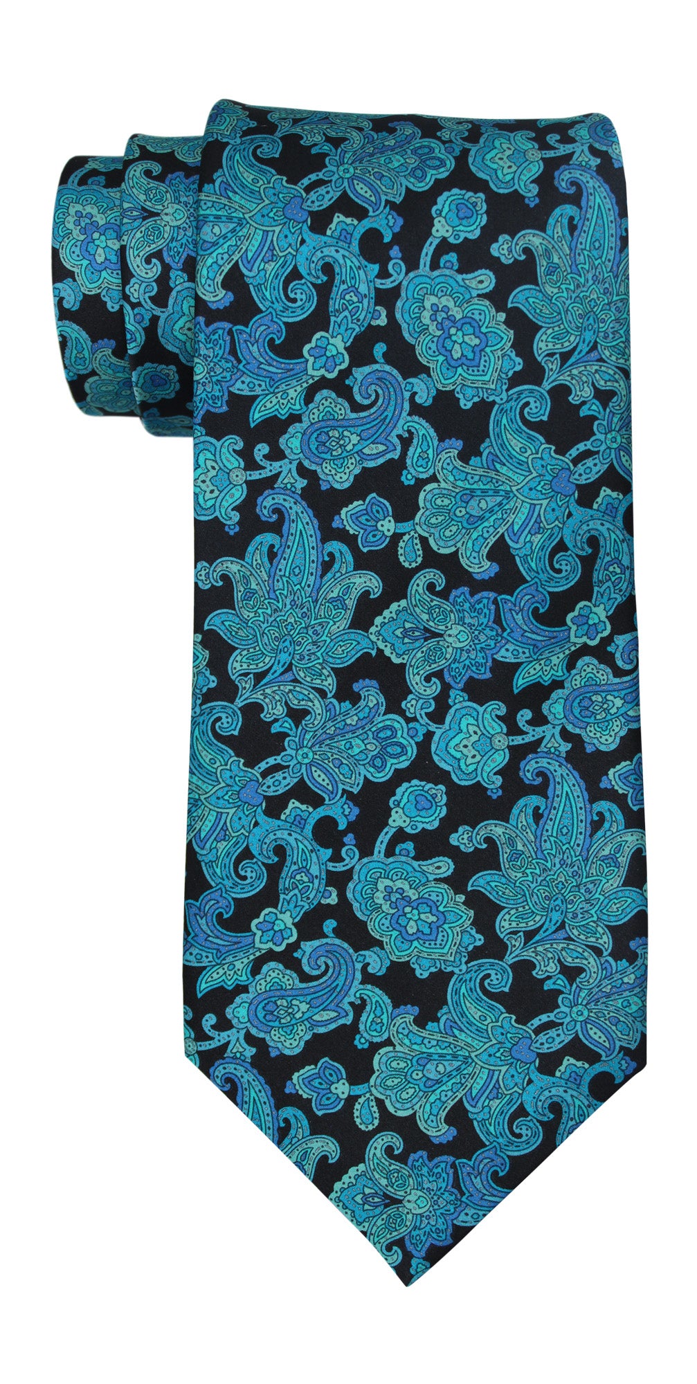 Stefano Ricci Luxury Collection Satin Aqua on Black Paisley Tie