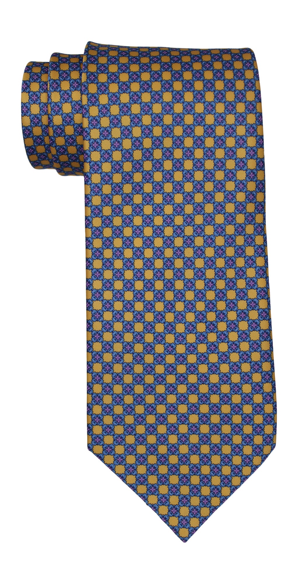 Stefano Ricci Luxury Collection Satin Yellow Blue Geometric Tie