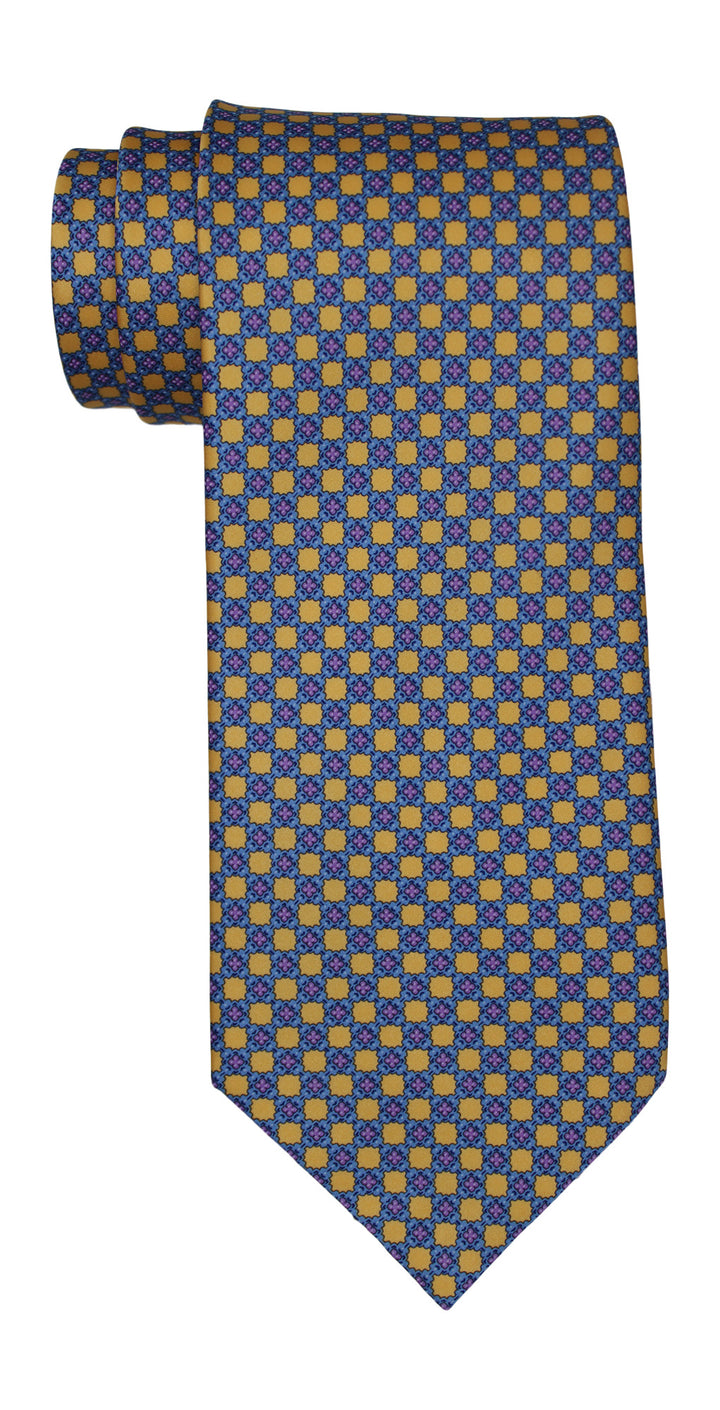 Stefano Ricci Luxury Collection Satin Yellow Blue Geometric Tie
