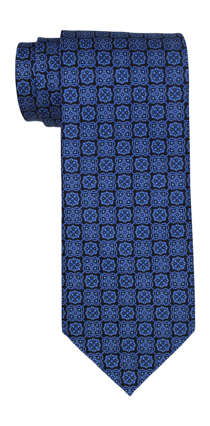 Stefano Ricci Satin Navy Geometric Tie