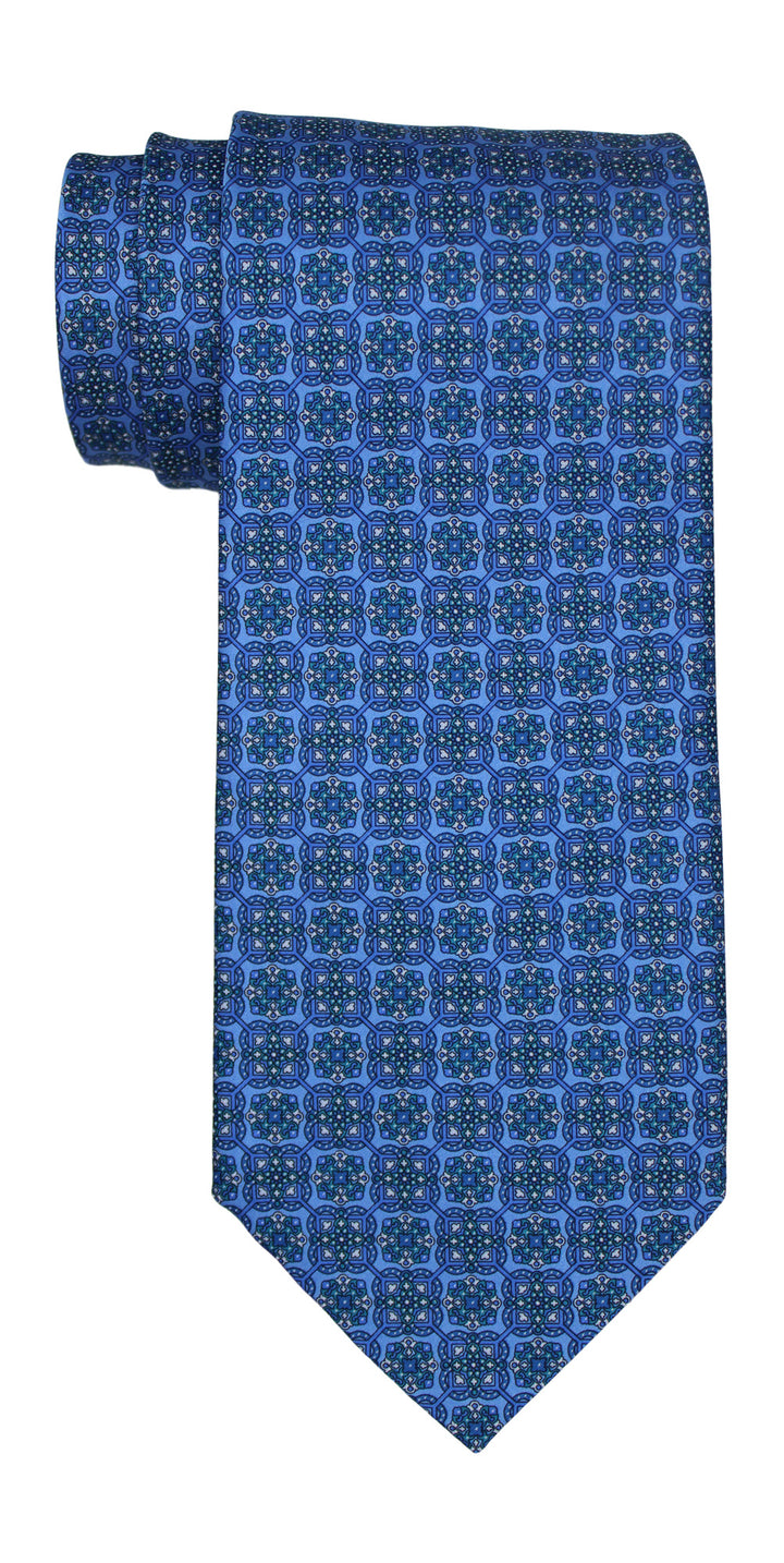 Stefano Ricci Satin Blue Geometric Tie
