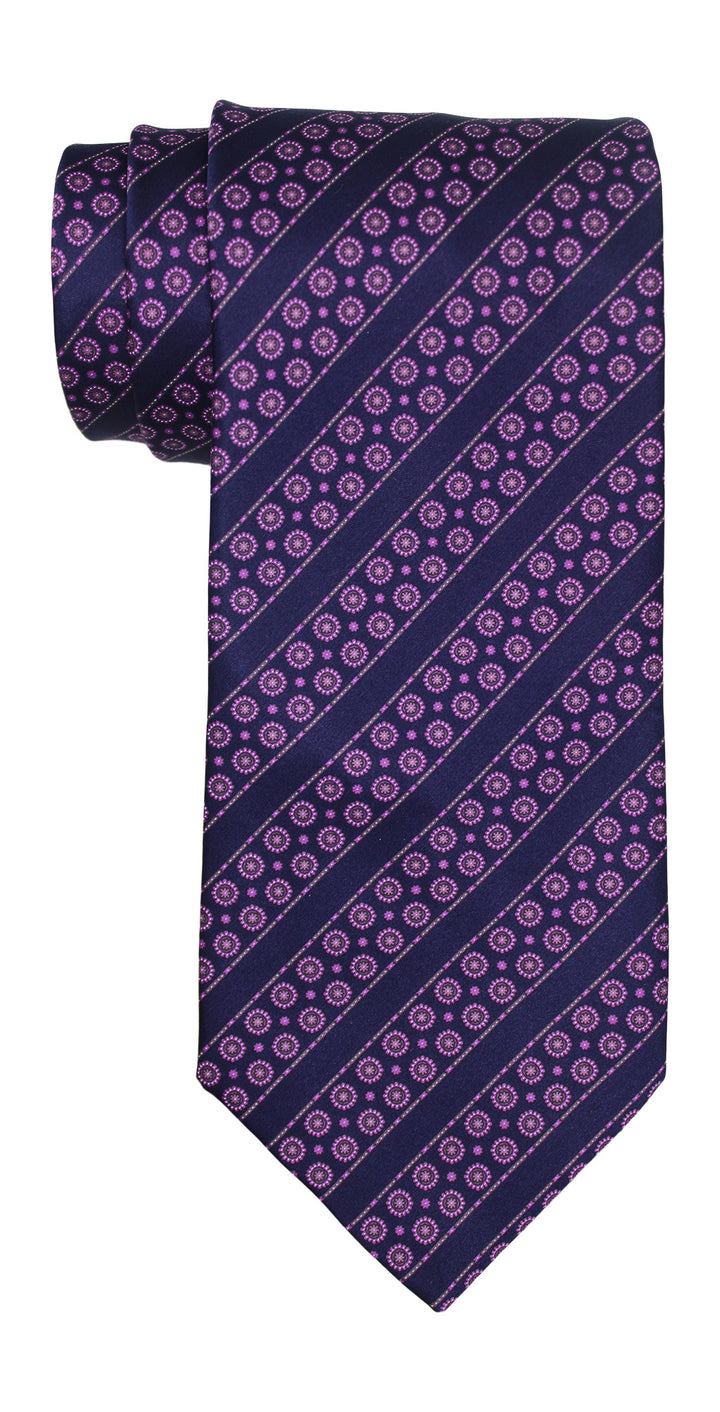 Stefano Ricci Luxury Collection Satin Navy Purple Geometric Striped Tie