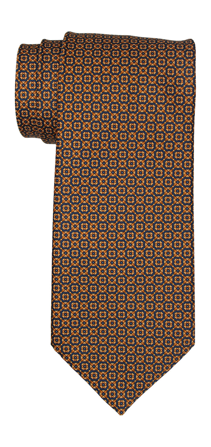 Stefano Ricci Satin Orange Navy Geometric Tie