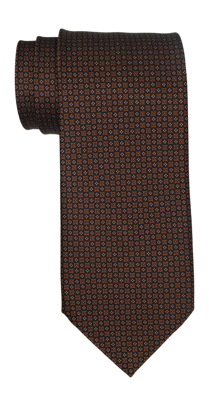 Stefano Ricci Satin Brown Black Neat Geometric Tie
