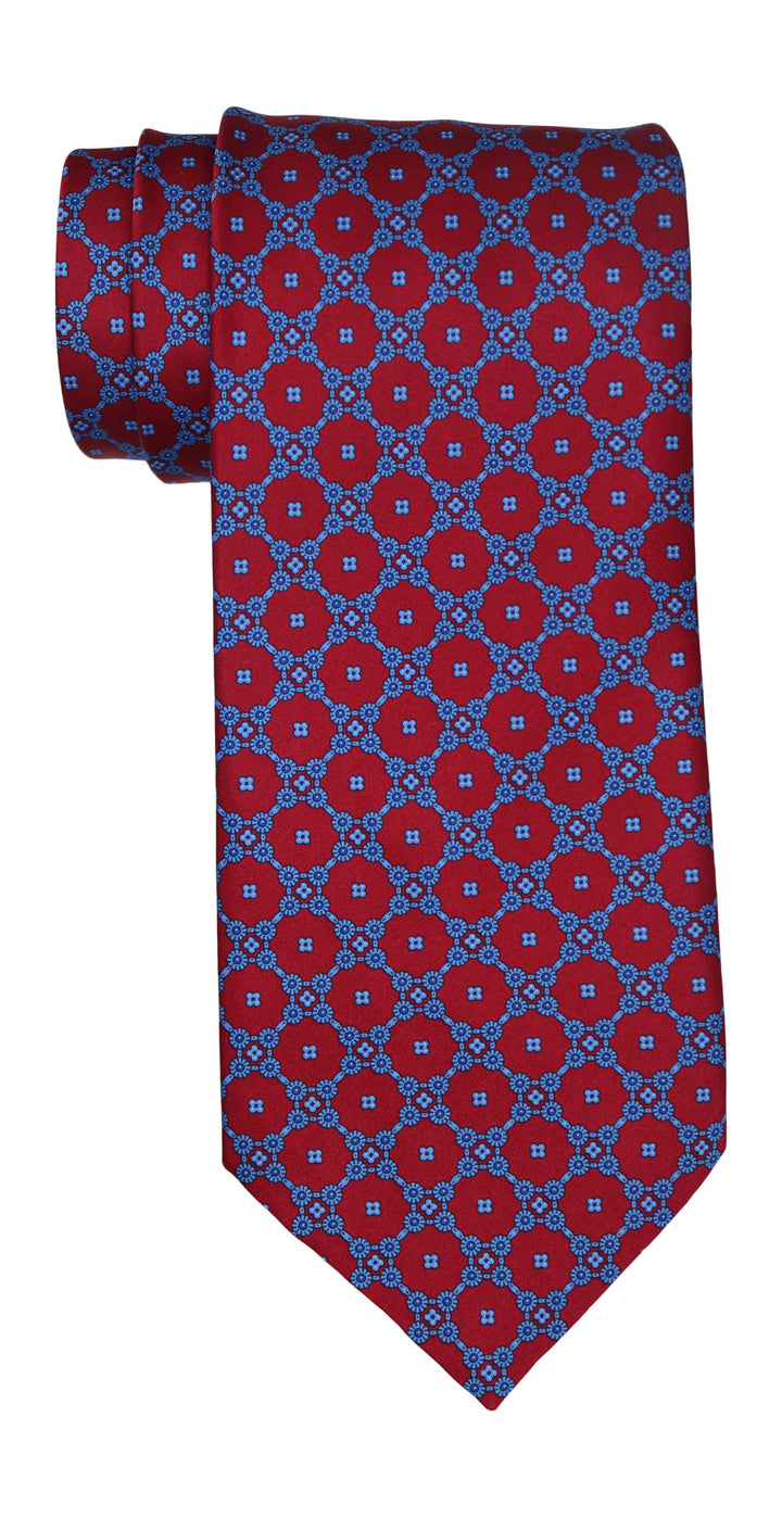 Stefano Ricci Satin Red Blue Geometric Tie