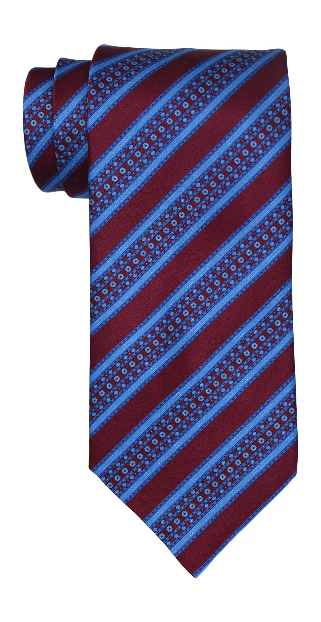 Stefano Ricci Luxury Collection Satin Maroon Blue Geometric Striped Tie