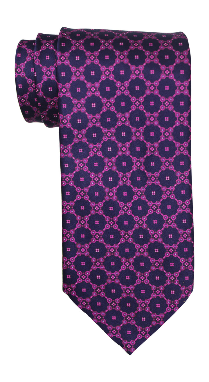 Stefano Ricci Satin Purple Navy Geometric Tie