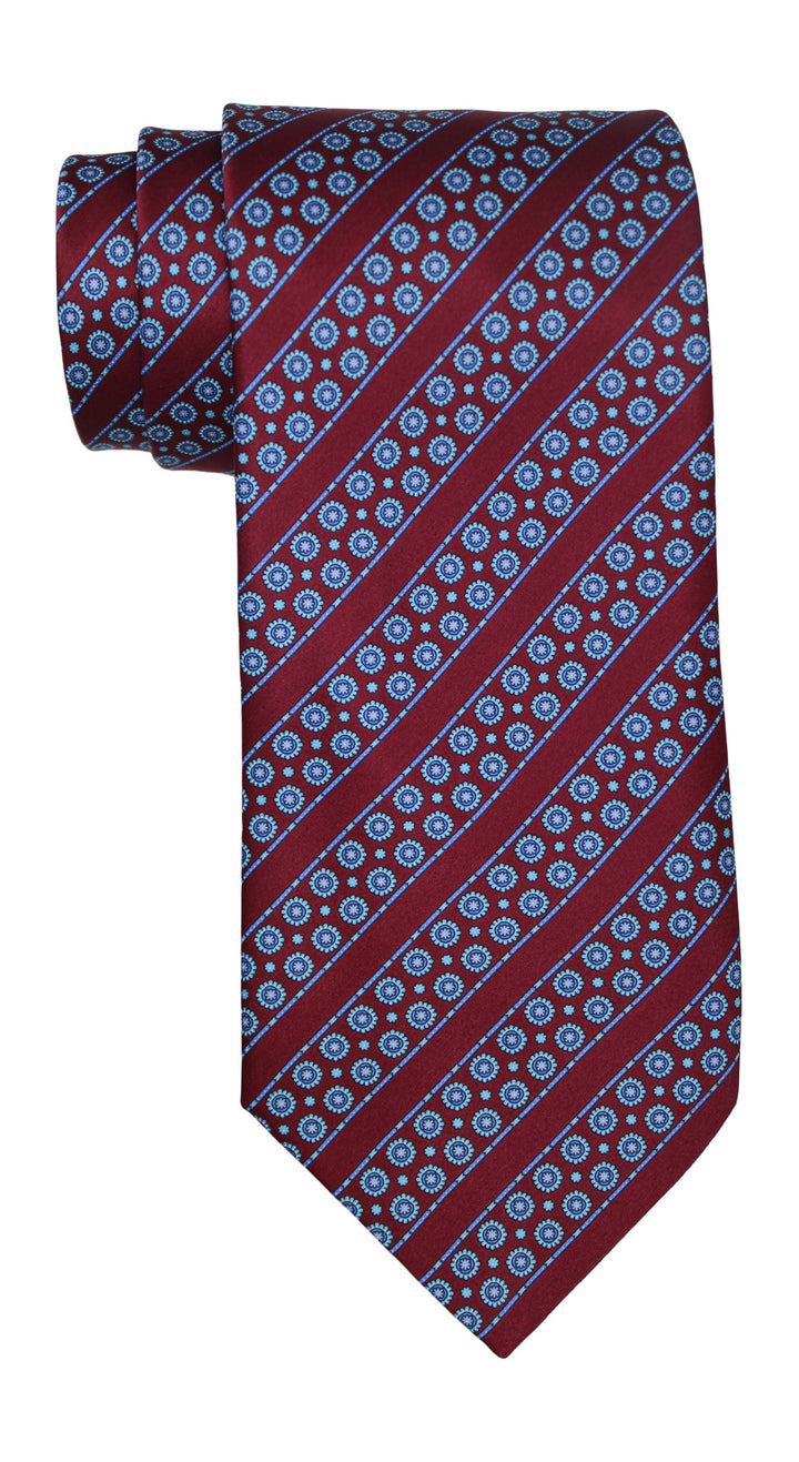 Stefano Ricci Luxury Collection Satin Maroon Blue Geometric Striped Tie