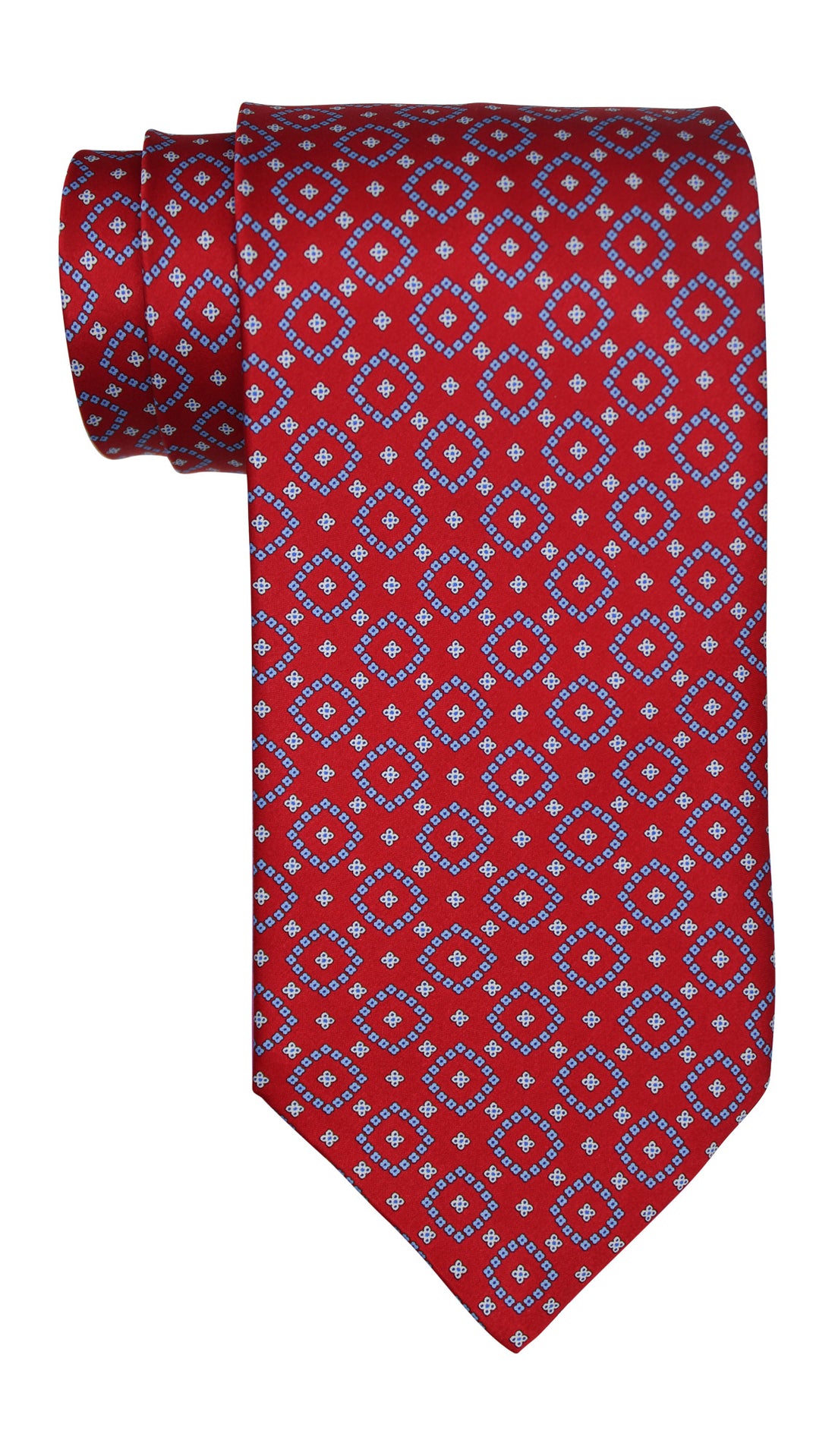 Stefano Ricci Satin Red Blue Geometric Tie