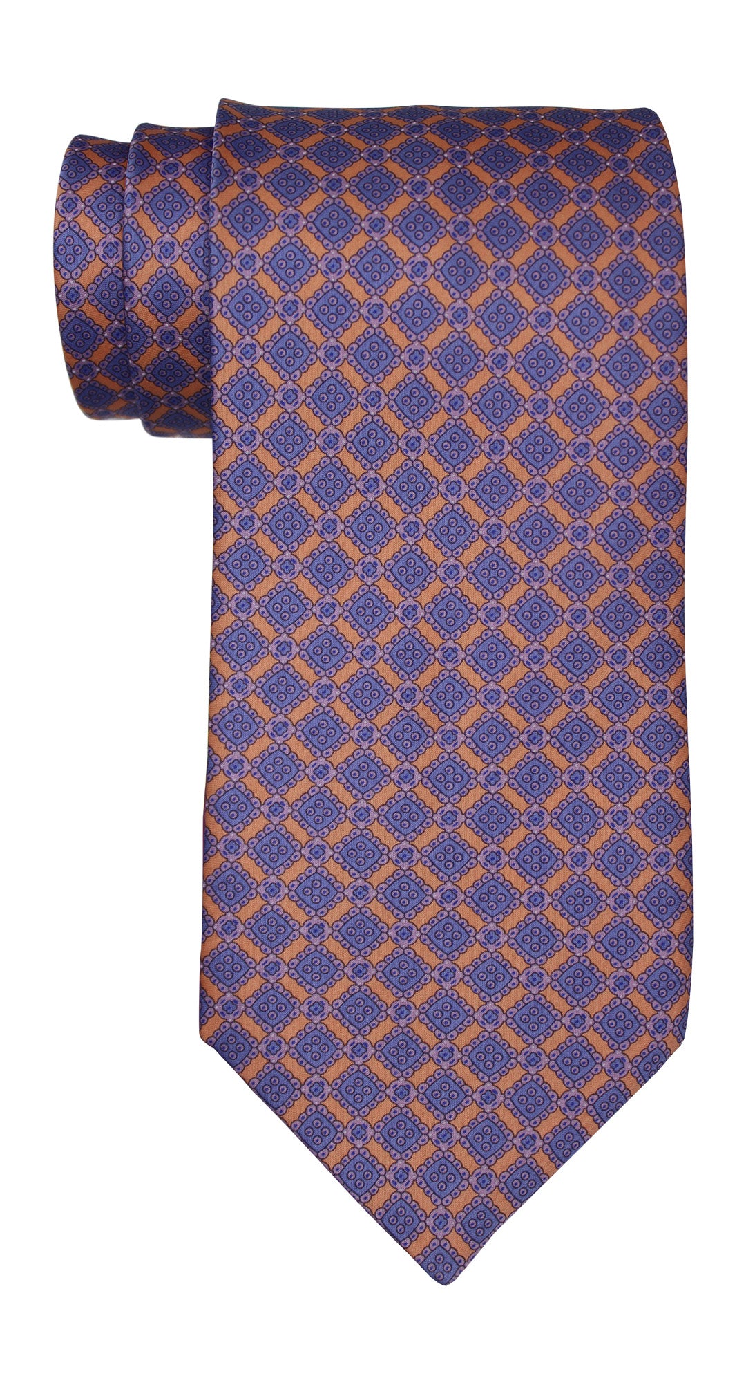 Stefano Ricci Satin Orange Blue Geometric Tie