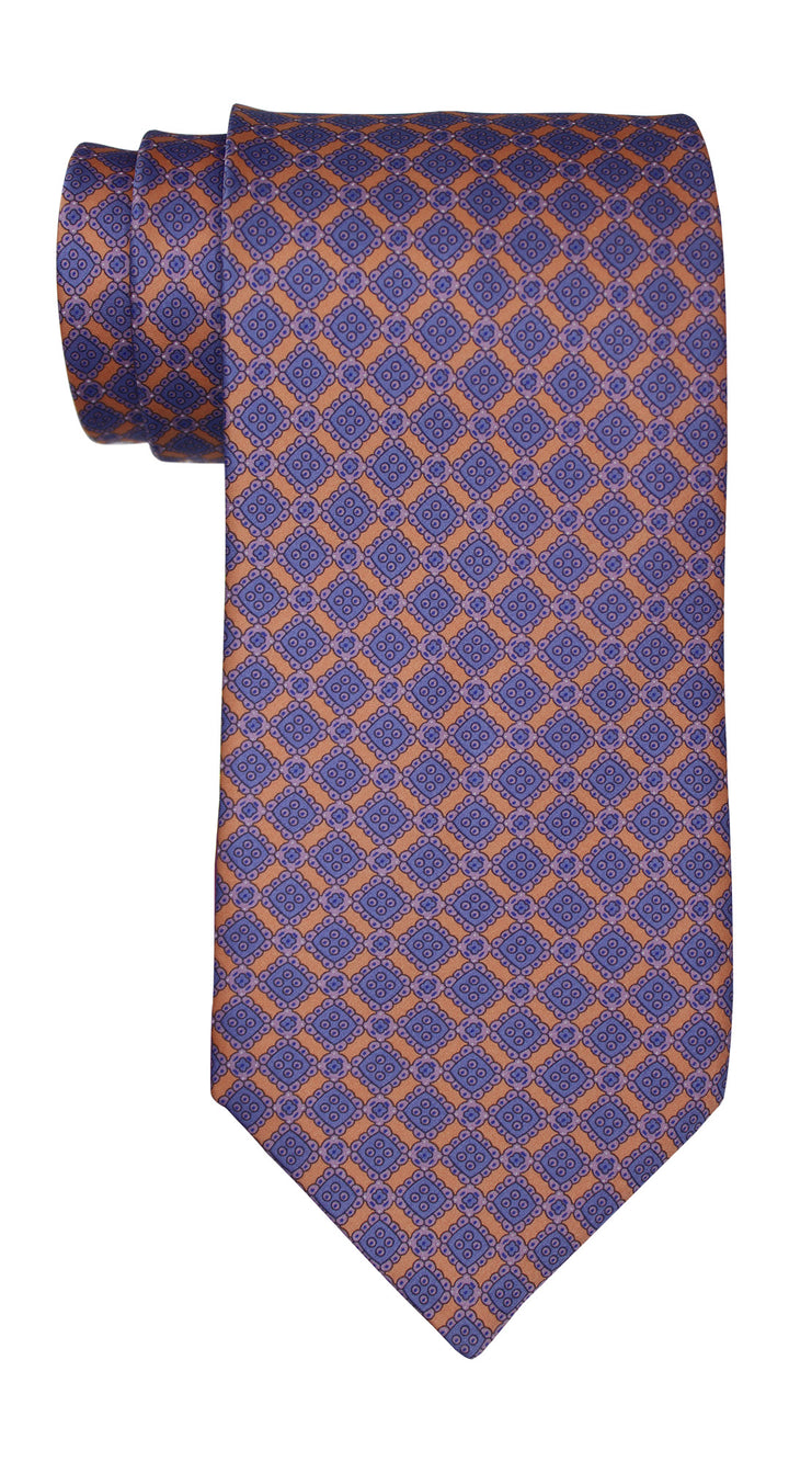 Stefano Ricci Satin Orange Blue Geometric Tie