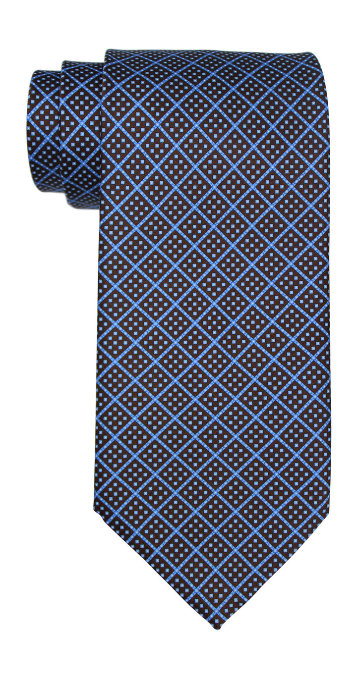 Stefano Ricci Satin Brown Blue Geometric Tie