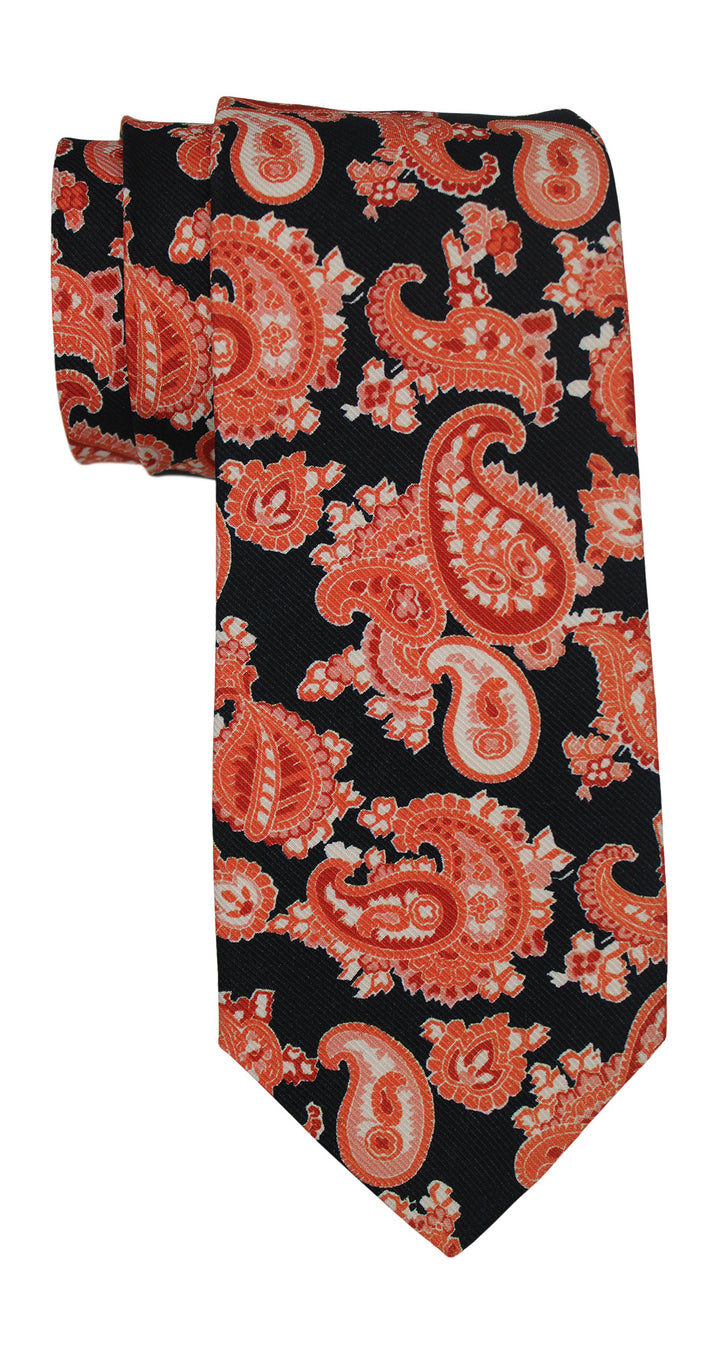 Kiton Black Orange Paisley Printed Tie