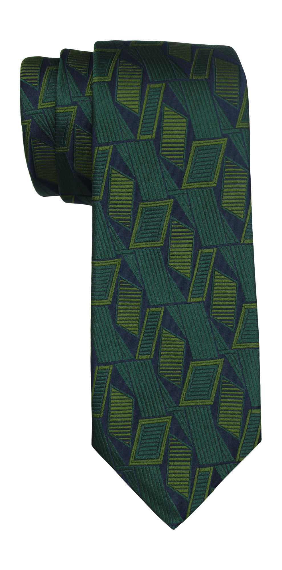 Kiton Navy Green Geometric 7 Fold Tie