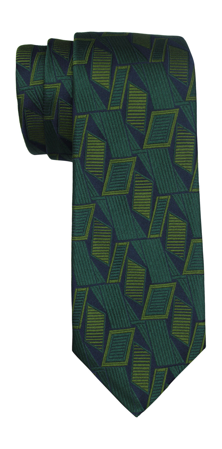 Kiton Navy Green Geometric 7 Fold Tie