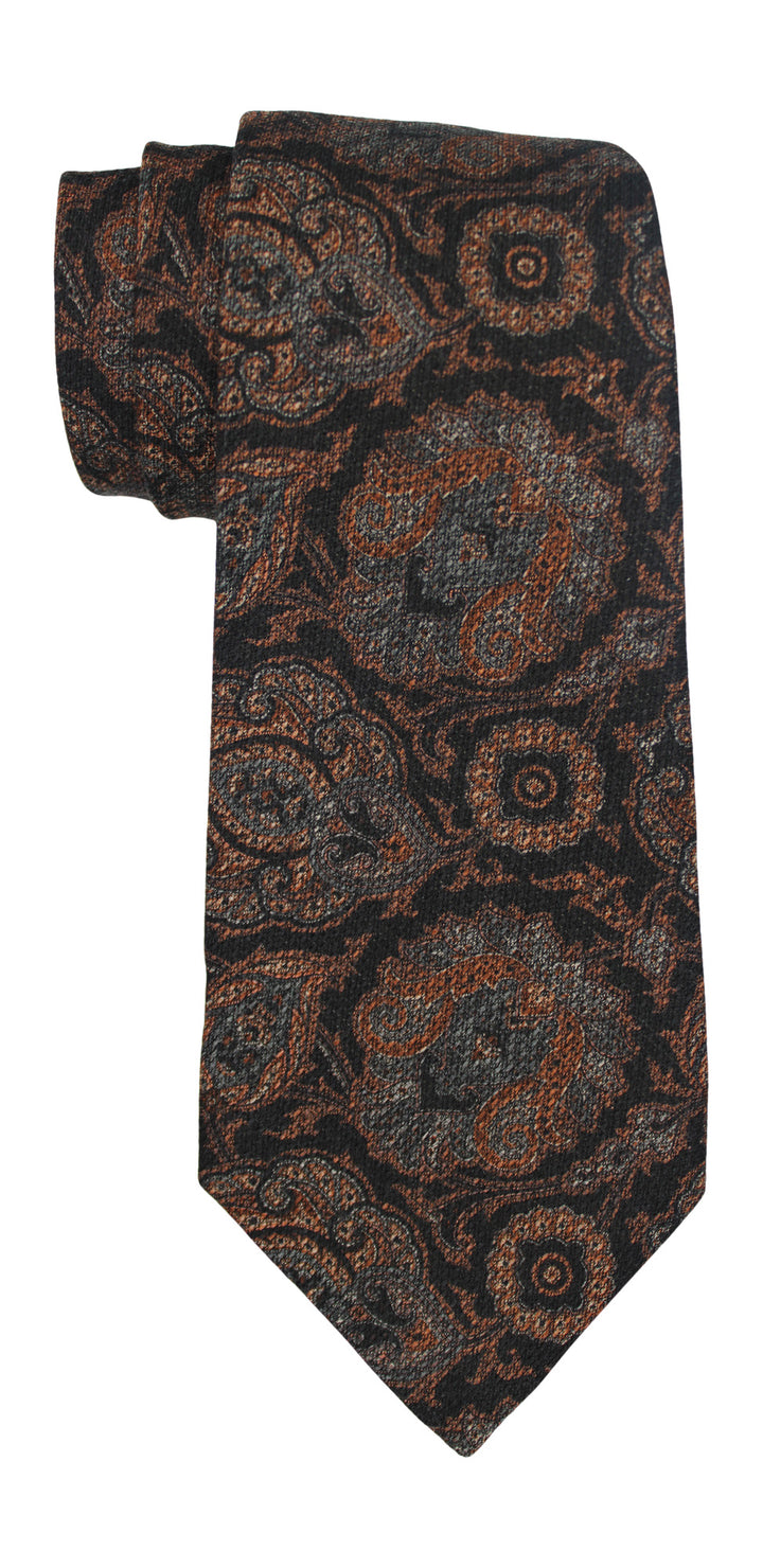 Kiton Multicolor Paisley Printed Wool/Silk Blend 7 Fold Tie
