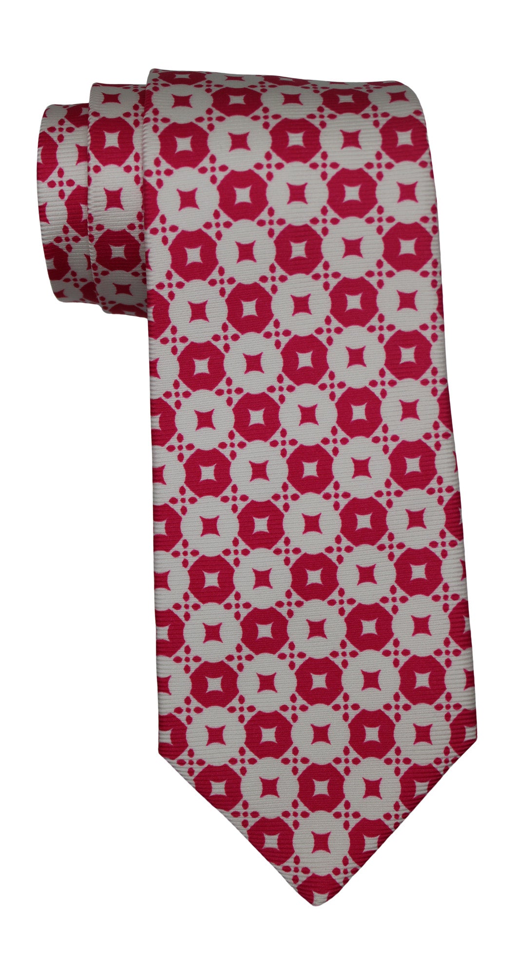 Kiton Pink White Geometric Printed 7 Fold Tie