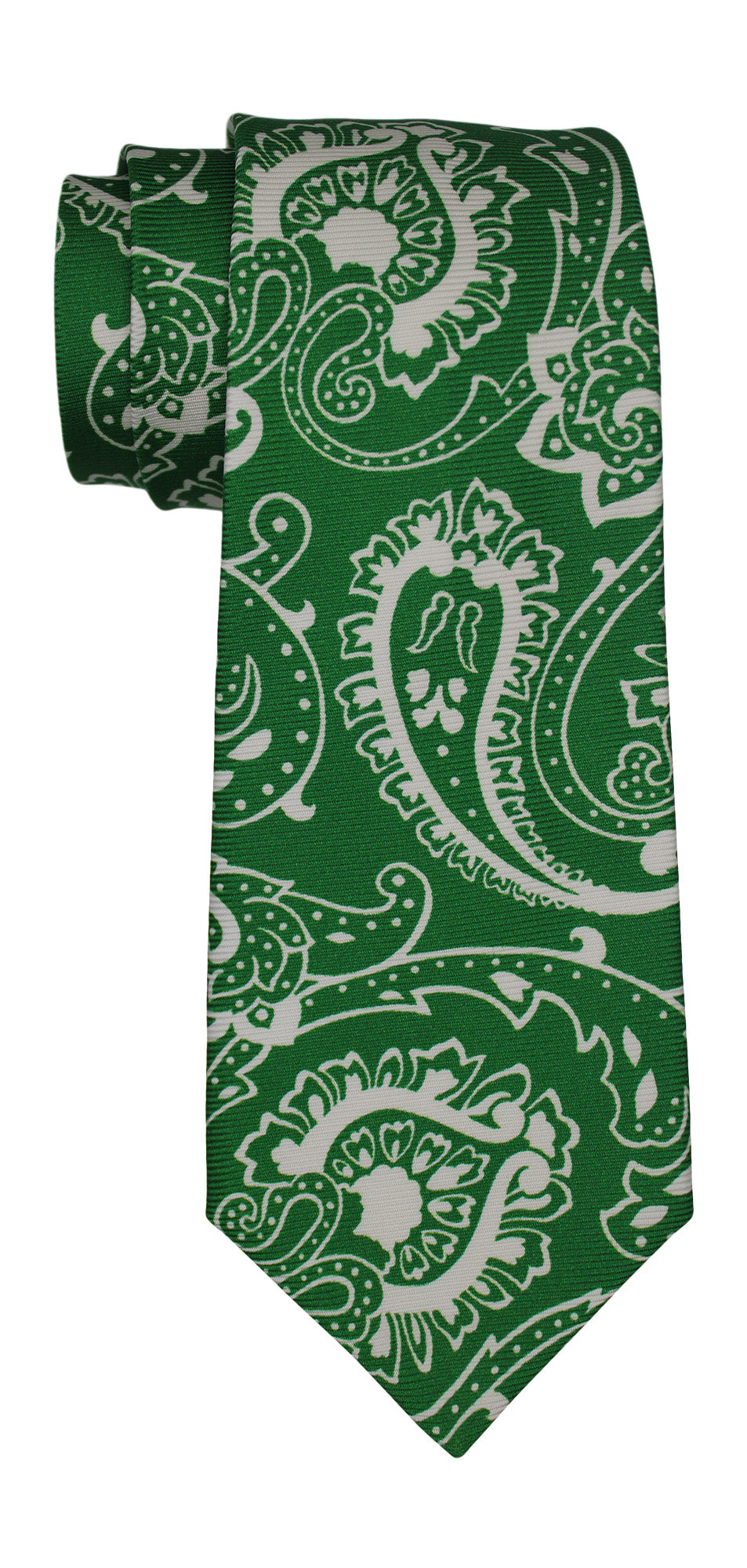 Kiton Green White Paisley Printed 7 Fold Tie