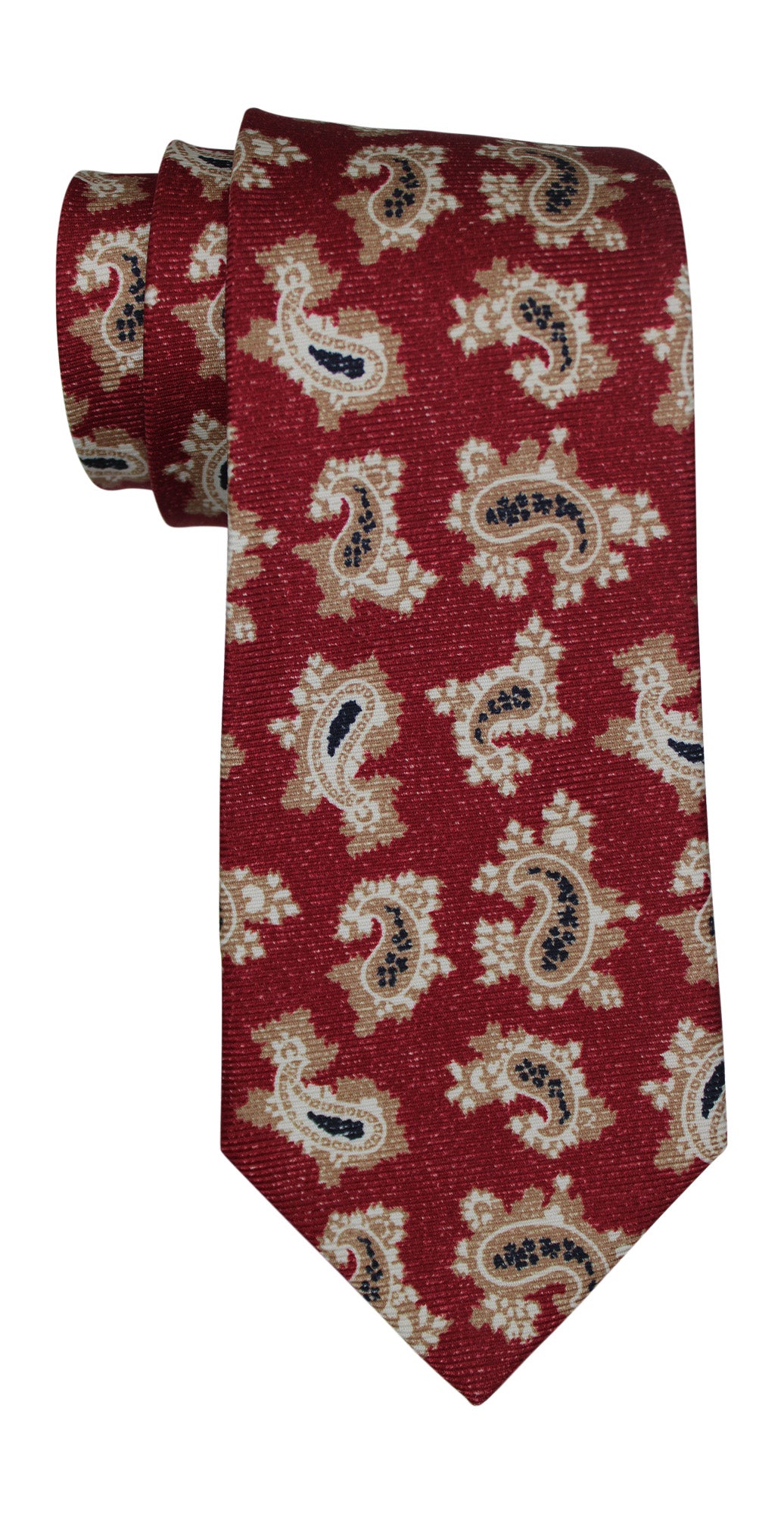 Kiton Red Paisley Printed 7 Fold Tie