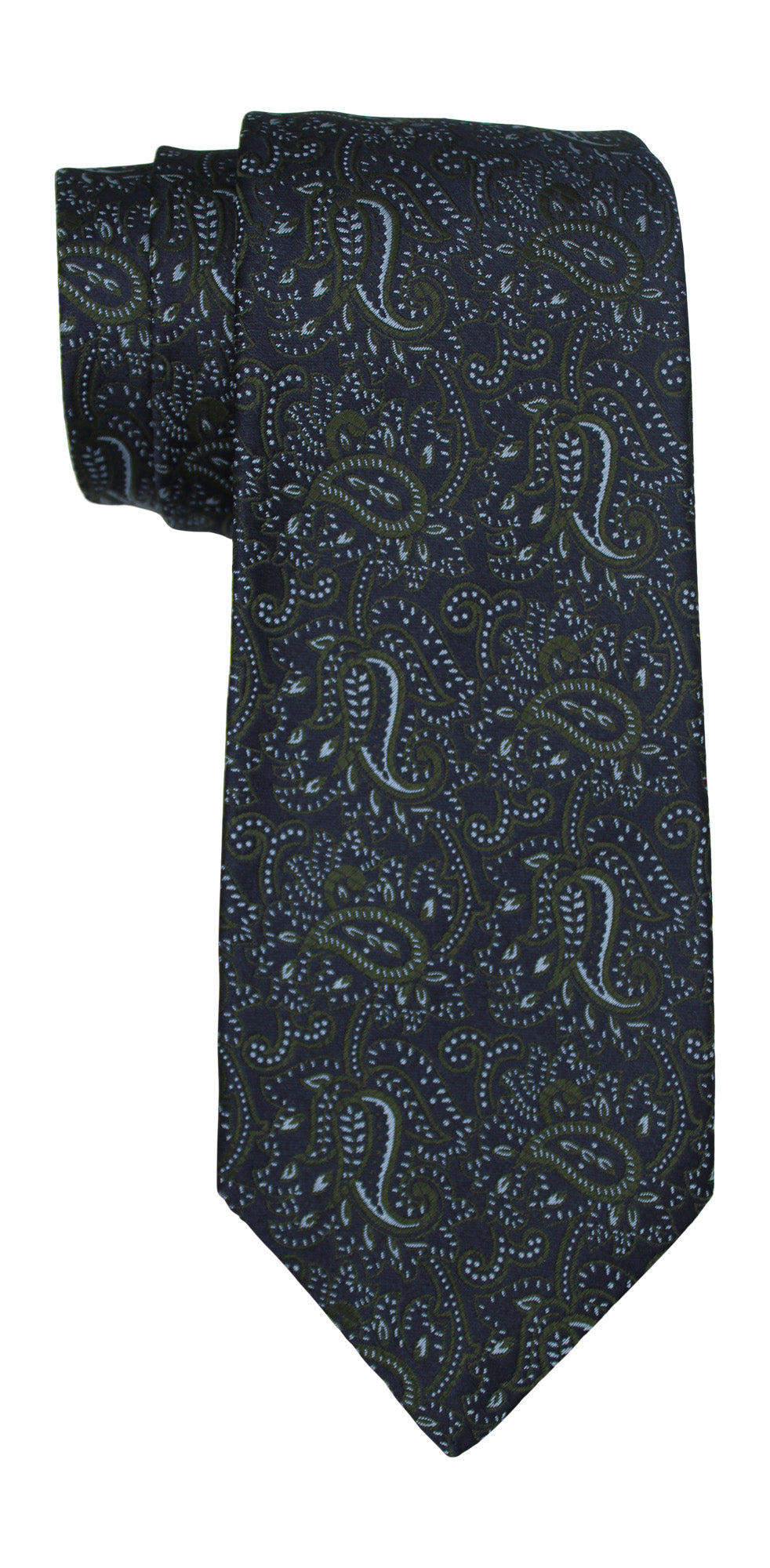 Kiton Navy Green Paisley  7 Fold Tie