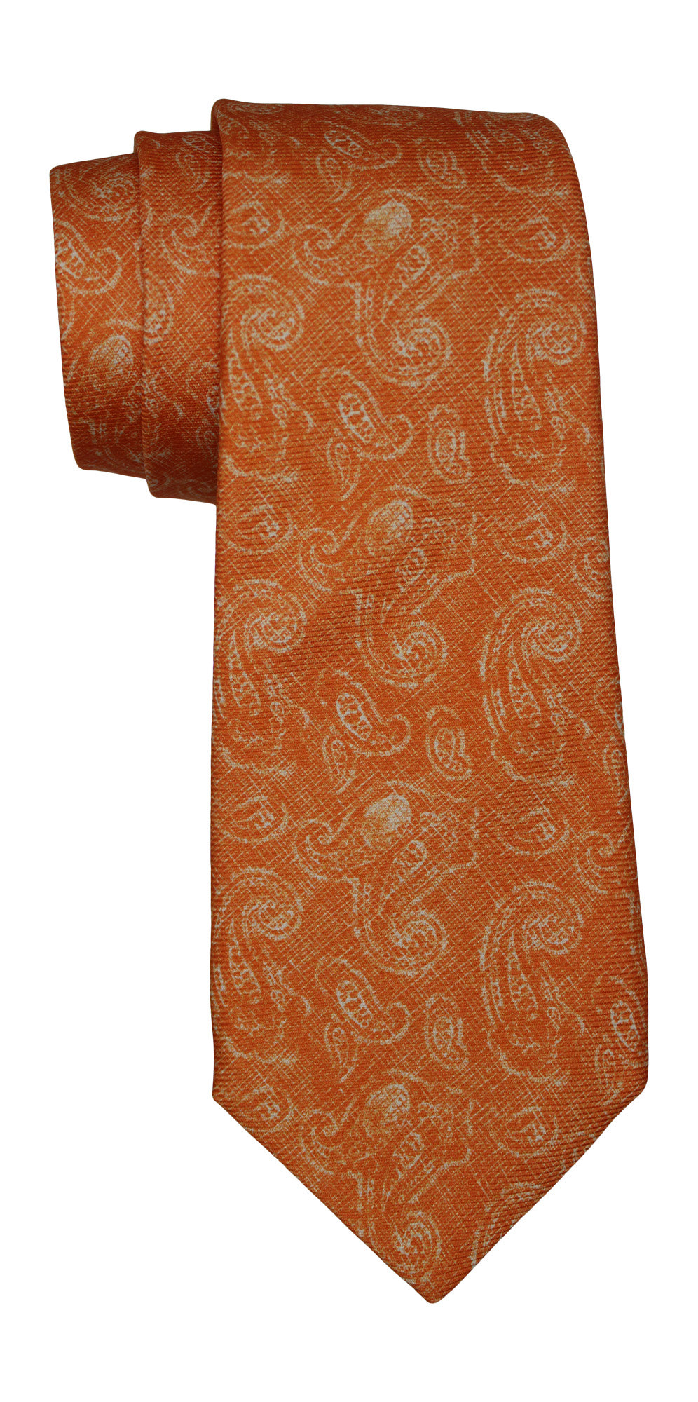 Kiton Orange Paisley Printed 7 Fold Tie