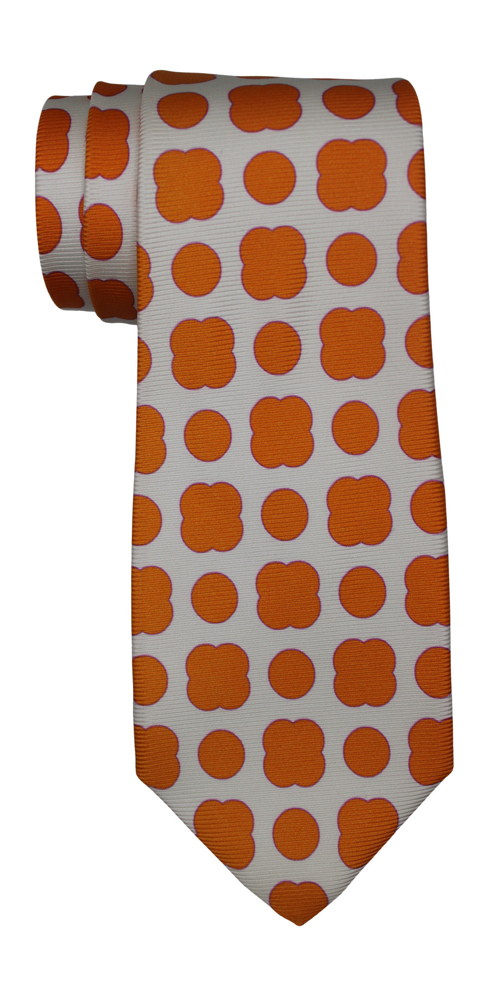 Kiton Orange White Medallion Printed 7 Fold Tie