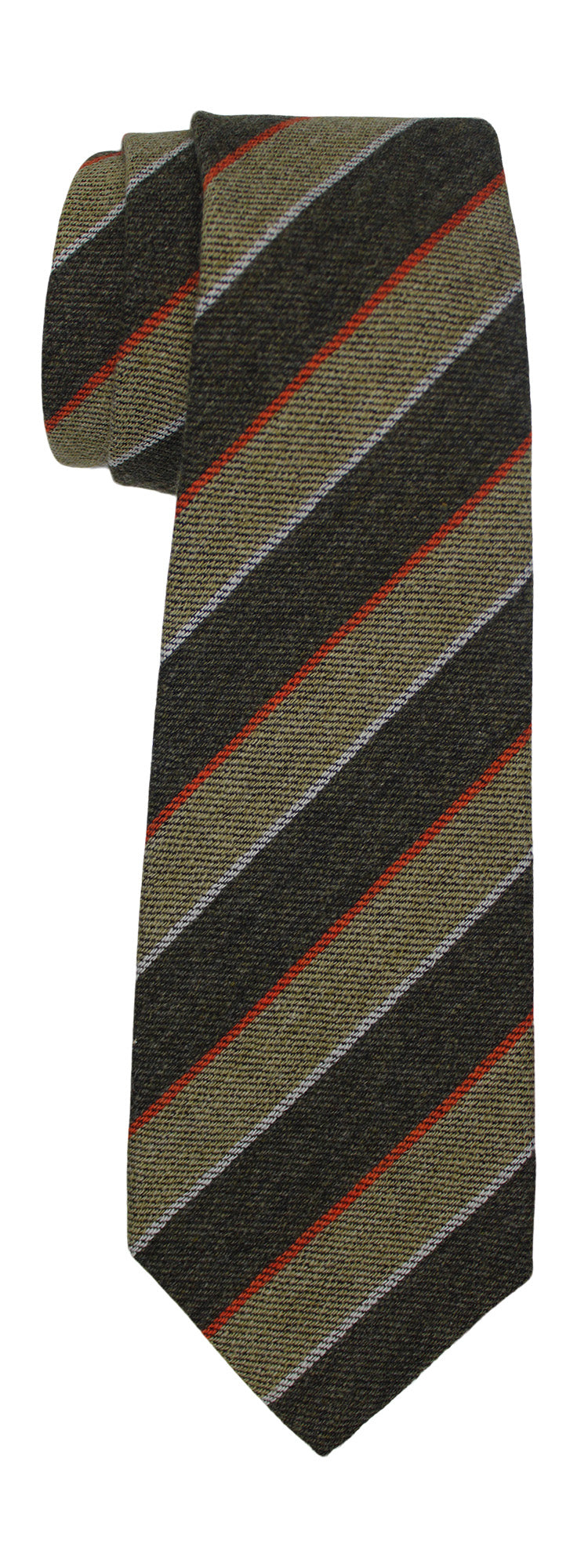 Kiton Green Striped 100% Cashmere 7 Fold Tie