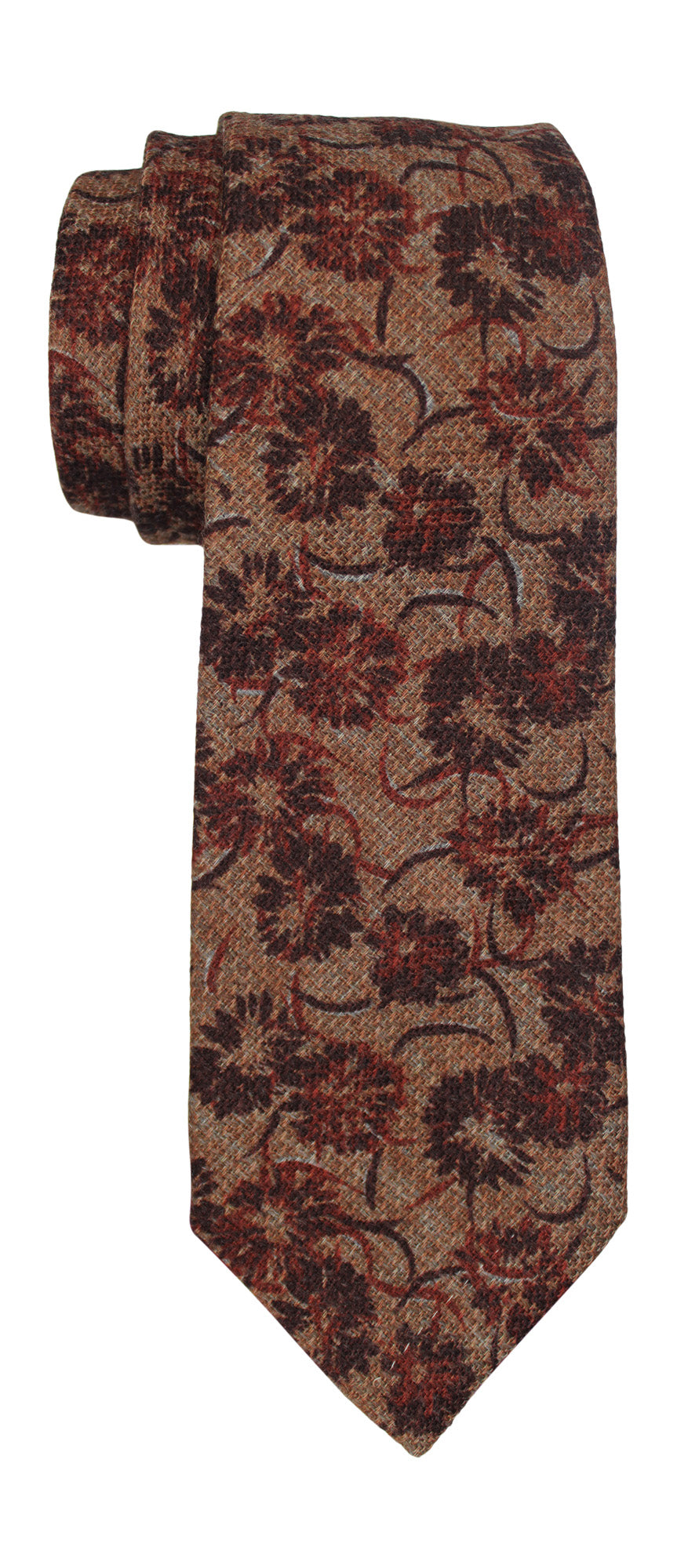 Kiton Brown Wool Paisley 7 Fold Tie
