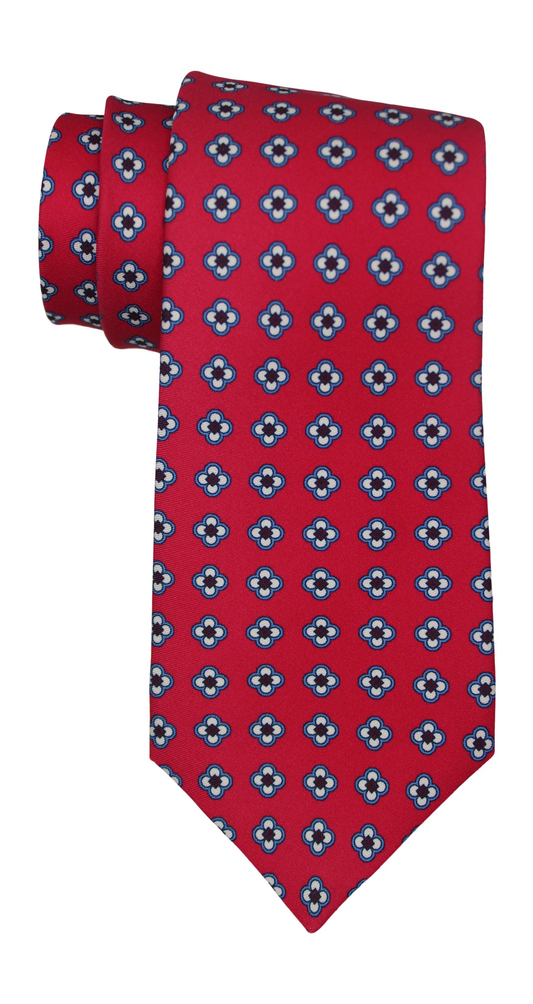 Kiton Red Medallion Printed 7 Fold Tie