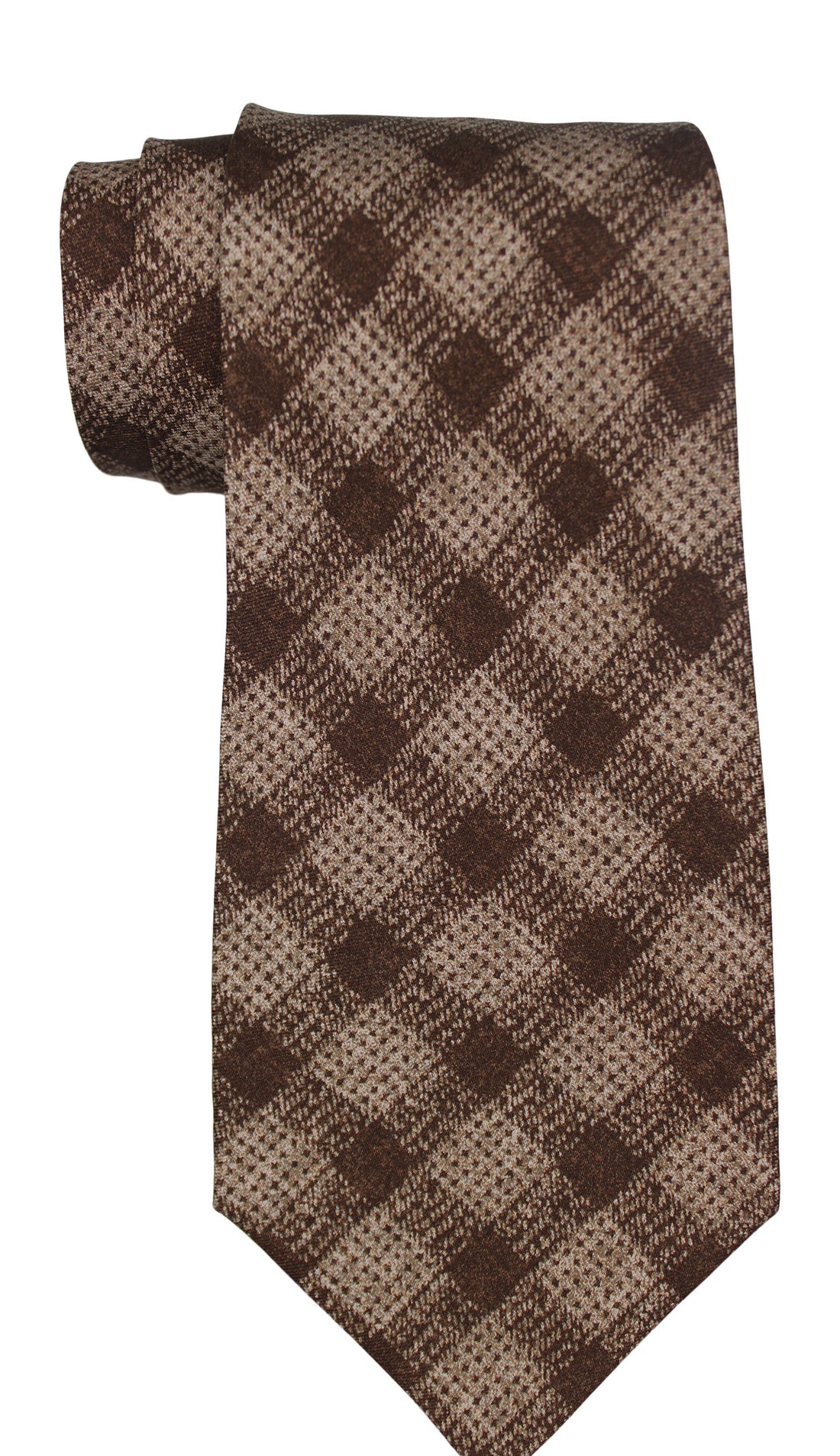 Kiton Brown Plaid Printed 7 Fold Tie