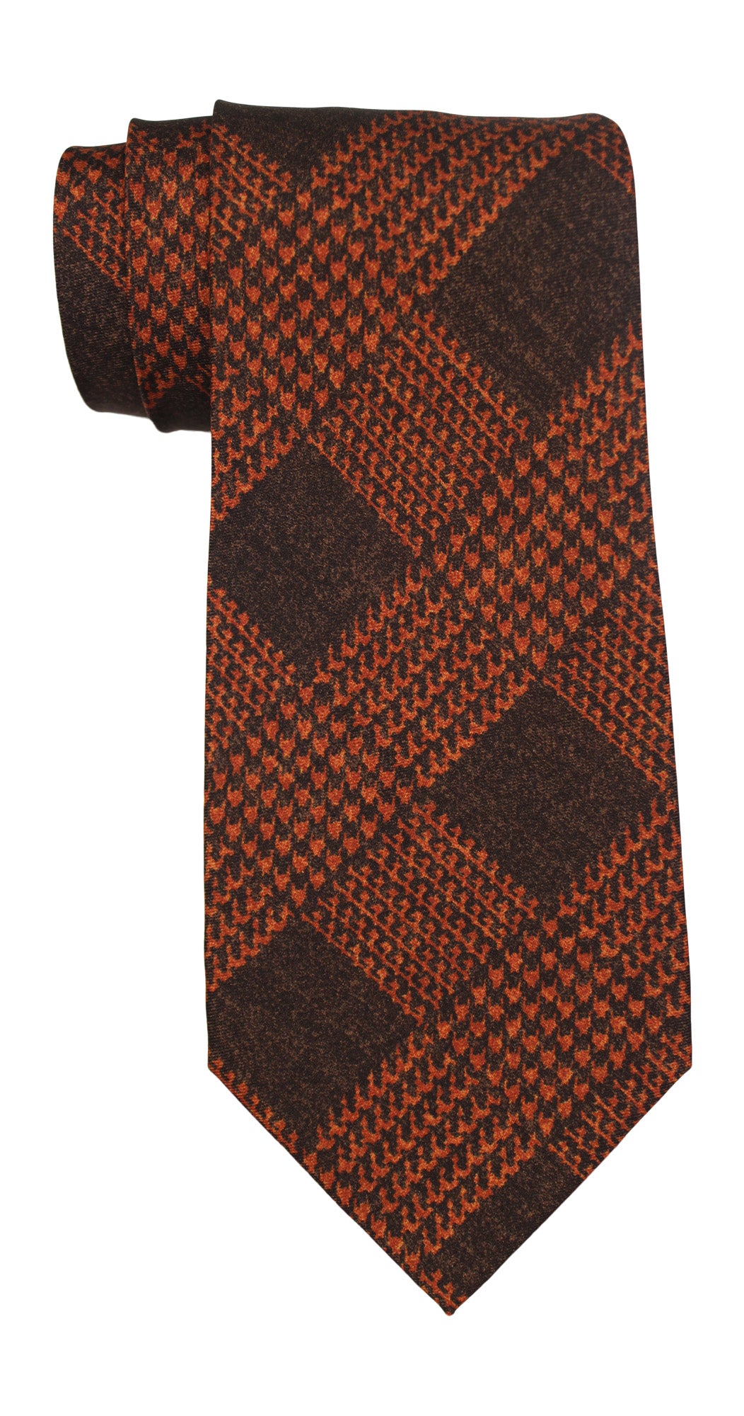 Kiton Brown Orange Houndstooth Plaid 7 Fold Tie