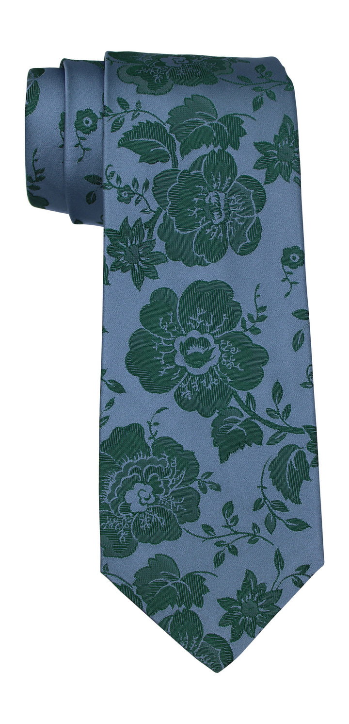 Kiton Blue Green Floral 7 Fold Tie