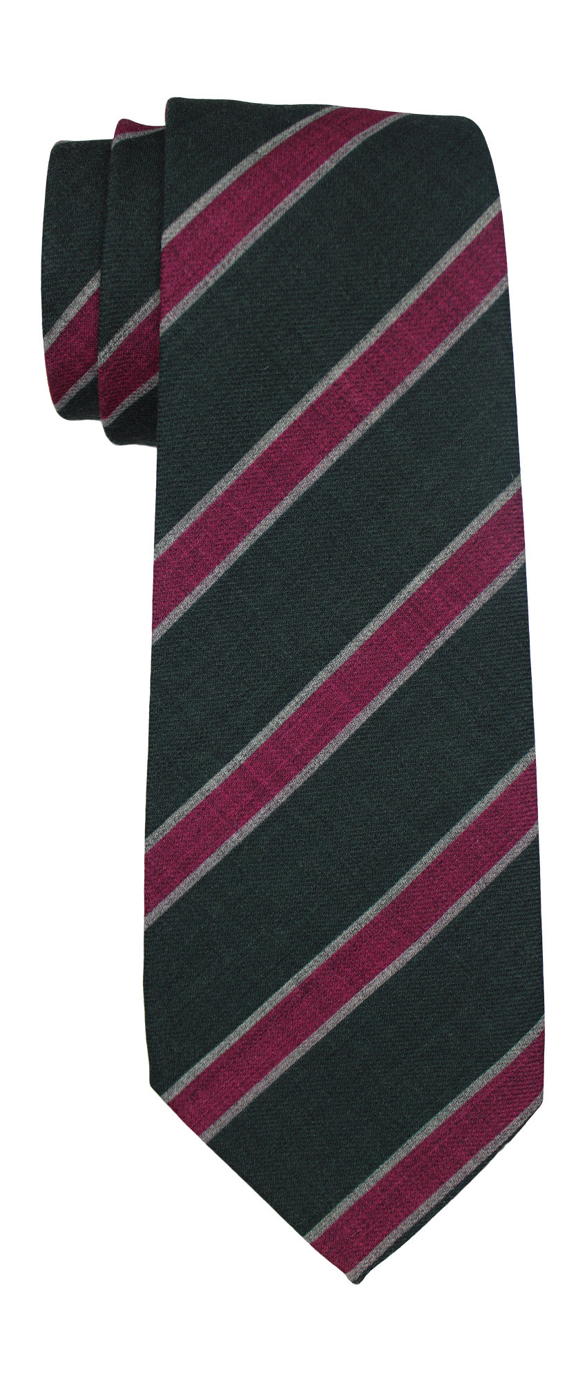 Kiton Green Pink Striped Wool 7 Fold Tie