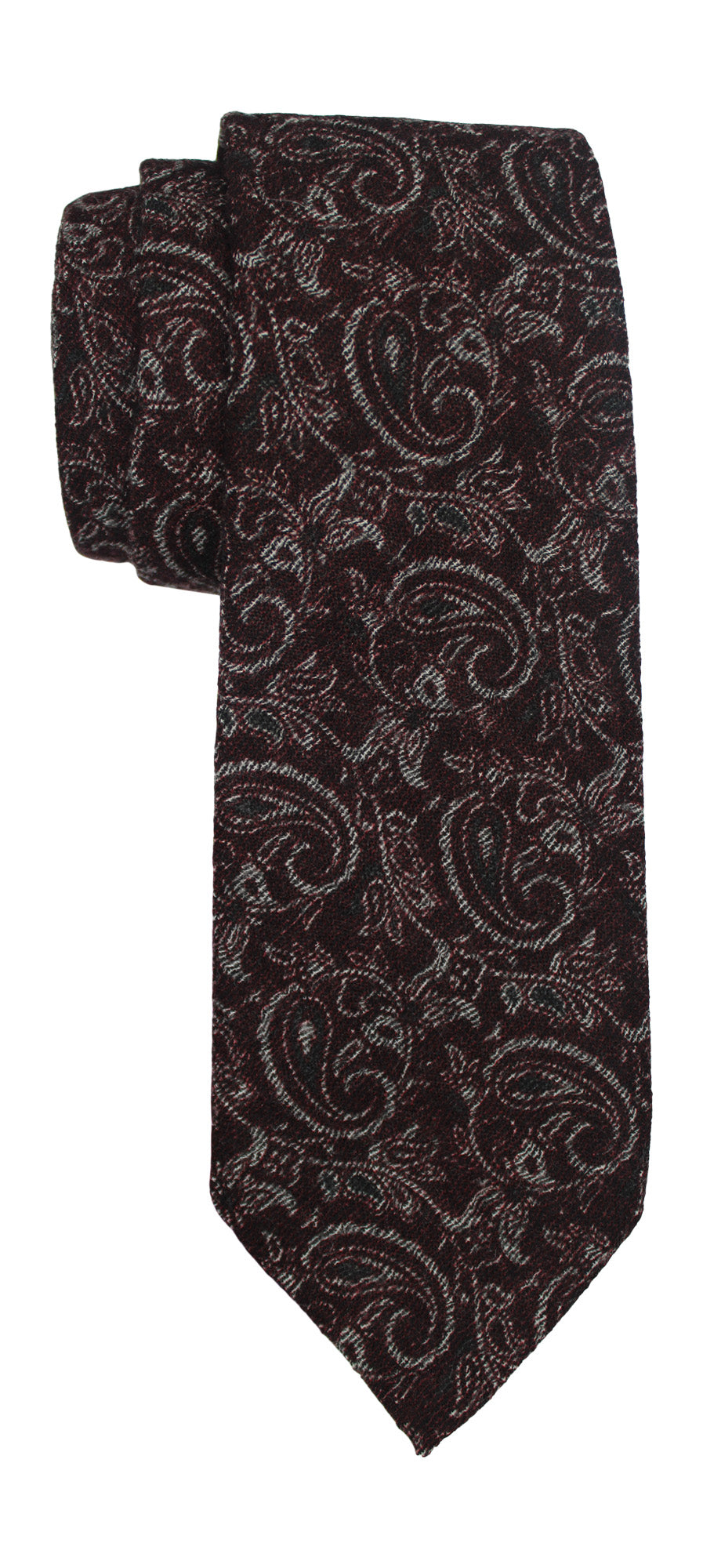 Isaia Dark Burgundy Paisley Wool 7 Fold Tie