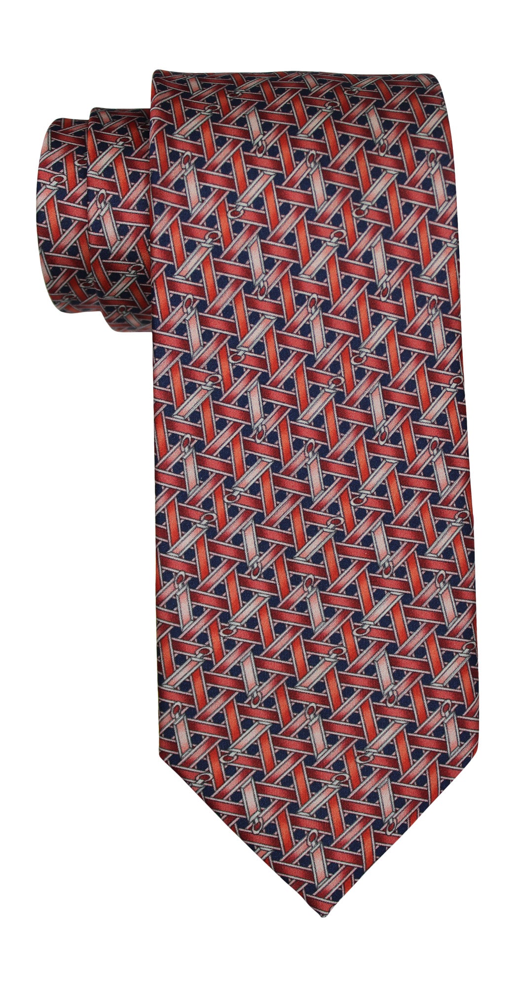Zilli Satin Red Navy Geometric 7 Fold Tie